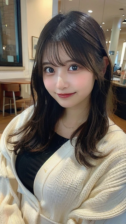 (table top,highest quality)), (photo-realistic:1.4),(((table top,8k)),white wall,(white room),((full body photo))),Photographed in natural light,Highly detailed face and skin texture,highly detailed lips,correct state of the human body,ultra high resolution,(Photoreal:1.4),highest quality, 1 beautiful woman, 38 years old, s, 60mm lens, light beige knit,(medium hair),japanese woman,(black hair),Various poses,looking at camera,natural lip color, necklace