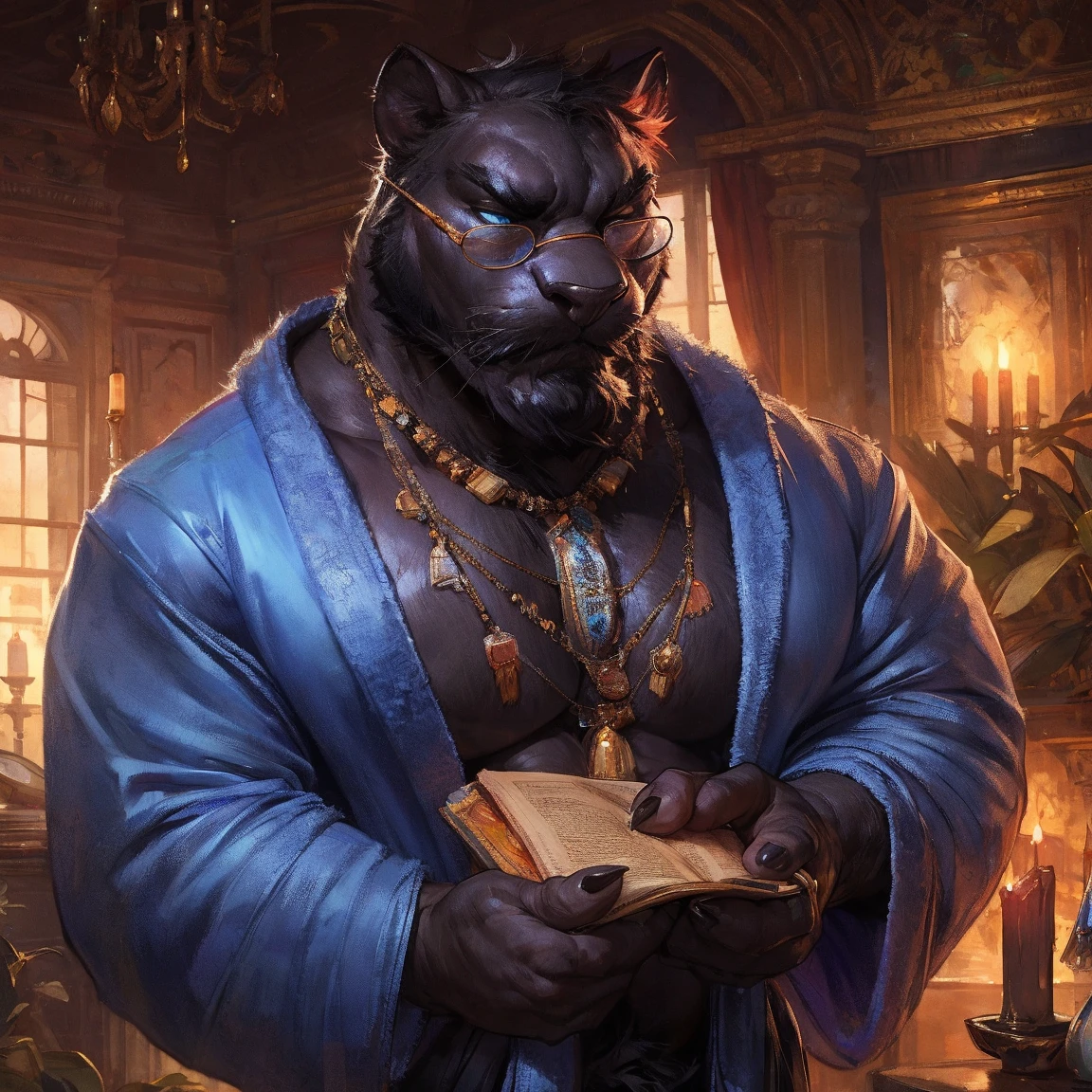 Anthro male owl, dadbod, robes, topless, loincloth, musclefat, abs, feet, casting, hair, concept art, hi res, masterpiece, absurd res, 2023, extreme detail, solo, by nomax, by oouna, library