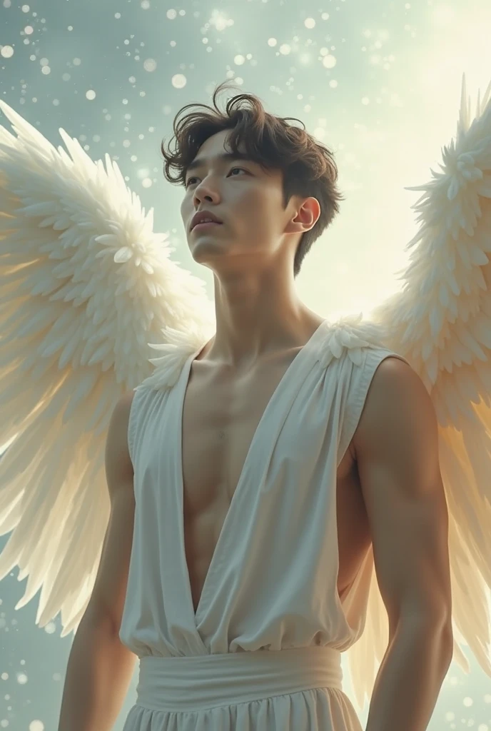 Korean and Chinese men Close-up of a man holding a  with wings, winged boy, Tall anime character with blue eyes, Angels protect humans, Eros and Death, 2 angels, winged human, Angelic, two anime handsome men, low angel, makoto shinkai and (cain kuga), artjem and genzoman, Petros and Leonid（（Very relaxed and lazy look！））, （（Unintentionally exposing chest muscles））Handsome male, Handsome chad chin, Handsome and attractive, Handsome and elegant, Handsome man, Sexy masculine, masculine and Handsome, , Handsome, Attractive posing, attractive male, , Attractive man, 32 year old male！Lift your little head，（（Loose tie，））Kominan ，（closeup portrait！)）showing off his hairy pecs。（Show hairy chest muscles），），(use short mustache），(Show hairy chest muscles），)，(short mustache，）headspace！Charming and serious look，（Handsome man，Perfect body anatomy，Beautiful man face detail，，perfect hand！Ultra-low angle shooting！！, naked with dick exposed, big and long dick, enormous dick, sensual, full naked, full body, show dick, show nipple, show ass, erection, with big white animated wings, long dick, long erected dick, night time, outdoor watching stars in the sky, falling stars, falling star rain, look out the window to see stars, big stars, there are a lot of stars in the night sky