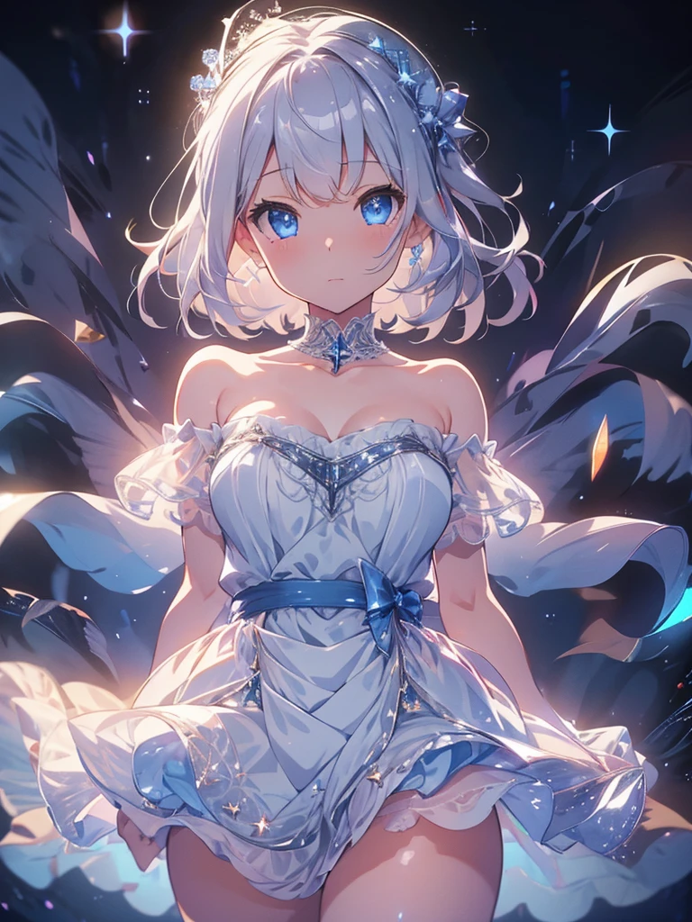 (muste piece, best quality, High resolution, ticker, perfect pixel, Depth of bounds written, In 4K),
beautiful anime girl,
Looking at Viewer,
perfect body,
white hair, horn,
white dress,
grin,
upper body,