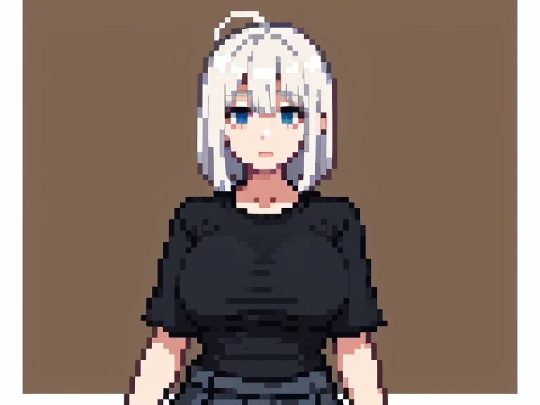 Miss，White hair，It has black dragon horns，blushing，Black sweatshirt，Upper Body，Large Breasts