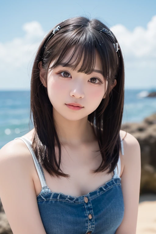 High resolution,
One beautiful young woman,
(soft saturation: 1.3), (fair skin: 1.2),
(ultra-detailed background, detailed background), bokeh,
Portrait of smiling girl breaking. When viewed from the front, the composition is symmetrical.
Look straight at you with serious eyes and break
yellow swimsuit, yellow bikini, middle breast,
outdoor, sea surface, sky, sunshine, summer beach, sand,
strong light, front light,
(Teenager: 1.3), (Cowboy Shot: 1.2), Break
angle from the front,
Look at the viewer,
Dynamic Pose,
Sitting on the beach

Wakame, wakame, wakame, wakame, wakame, wakame, wakame,From the waist to the upper body、smile、smile、、((No makeup))、(Realistic、Photorealistic、Ultra-detailed、Best detailed skin、Highest quality、masterpiece、超A high resolution)、cute日本の女性、16 years old、High school girl、Young girl、1 girl、bangsがある、double eyelid、Drooling eyes、Big black eyes、attractive、purity、cutesmile、なsmile、Watch it here、Realistic肌タイプ、Fluffy hair、Red cheeks、The wind is blowing、illumination、The light is coming from behind、Medium Bob Cut、smile、smile、Eye Focus、SONY Camera、
cute, ultra-Detailed Chest, figure, Complex, Detailed Chest, extremely Detailed Chest, Detailed Chest face, Soft Light, Soft Light, Soft Focus , Perfect Face, beautiful, Accurate anatomy, Exposure, 8K, 4K, (High resolution: 1.1), Highest quality, (Mastepiece: 1.3), 1 girl, alone, jewelry, Brown eyes , Watching the audience, Earrings, Gray Hair, bangs, Closed Mouth, Portrait photography, Watching, hair ornaments, Simple background, Gray background, Long Hair, Headrest, New Lips, hair braids, Ponytail hairstyle、smile、smile