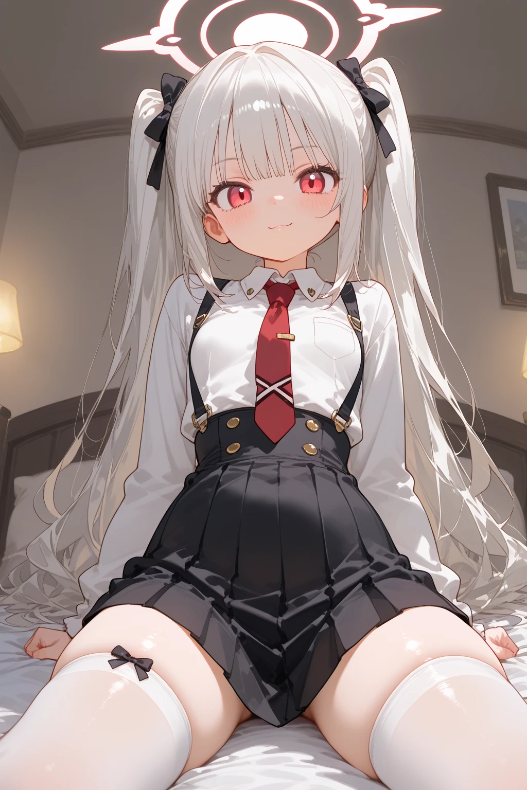 masterpiece, best quality, girl, cute face, brown eyes, mole on breast, sailor shirt, white kneehighs, uwabaki, hair ribbon, hair_bow, arm at side , long hair, platinum blonde hair, pointy ears,