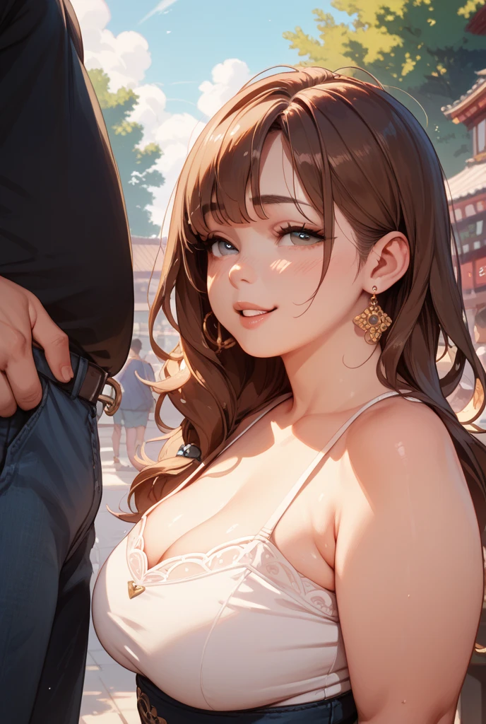attractive korean woman, ripped muscle, muscular body, small breast, pale skin, smile(blush), nude, cross necklace, sixpack abs, [ultra detailed skin:1.2], brown hair, long wavy hair, 8k uhd, pussy, full body, crowd, public, night, restaurant, standing,