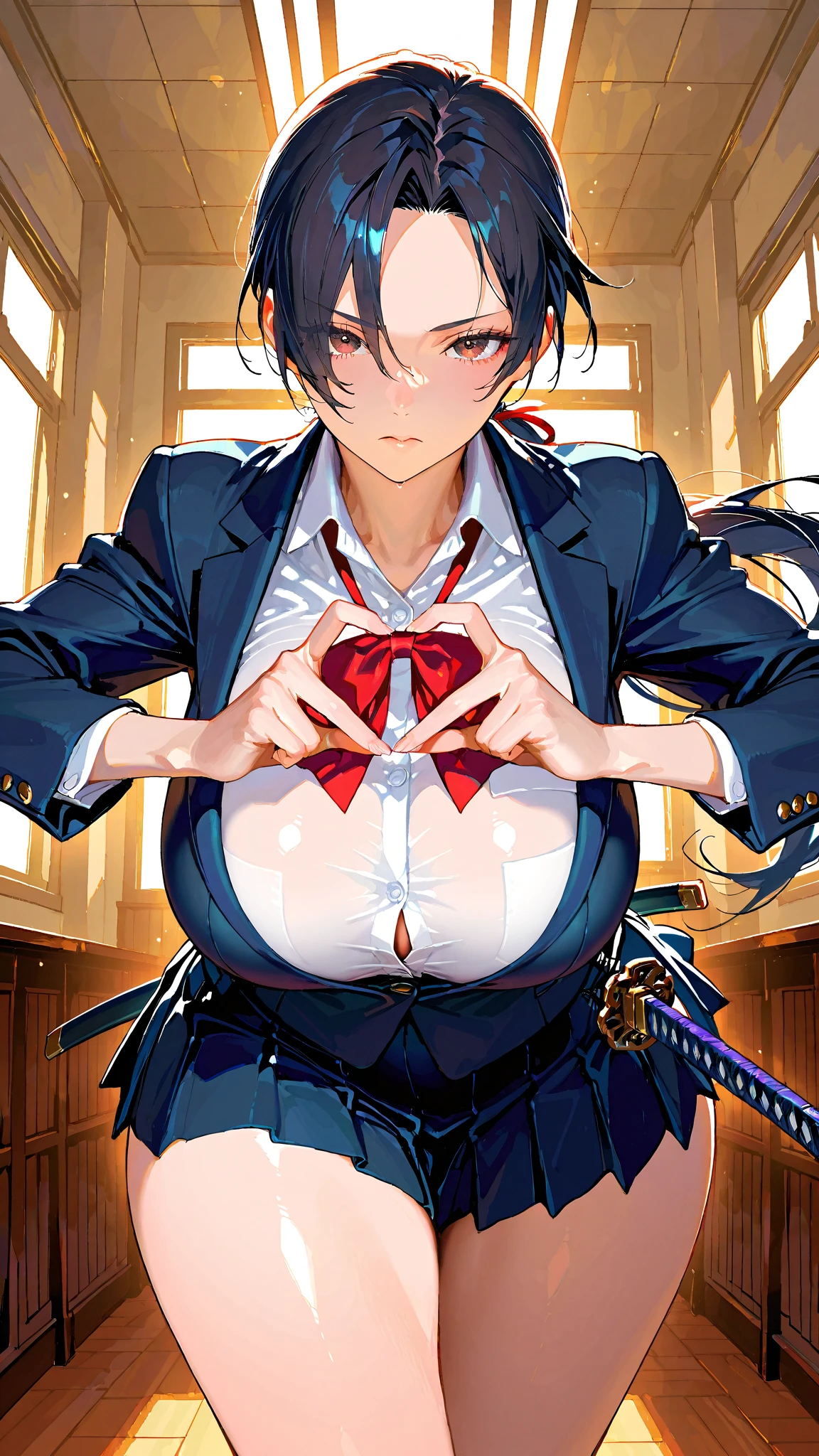 A girl in a blazer uniform with a floral bra and floral print is tied up behind her back with a rope while standing in a Japanese-style room and crying in disgust.pPantyhose nipples erect, black hair, short bob, small breasts, pale pubic hair girl、From head to ankle