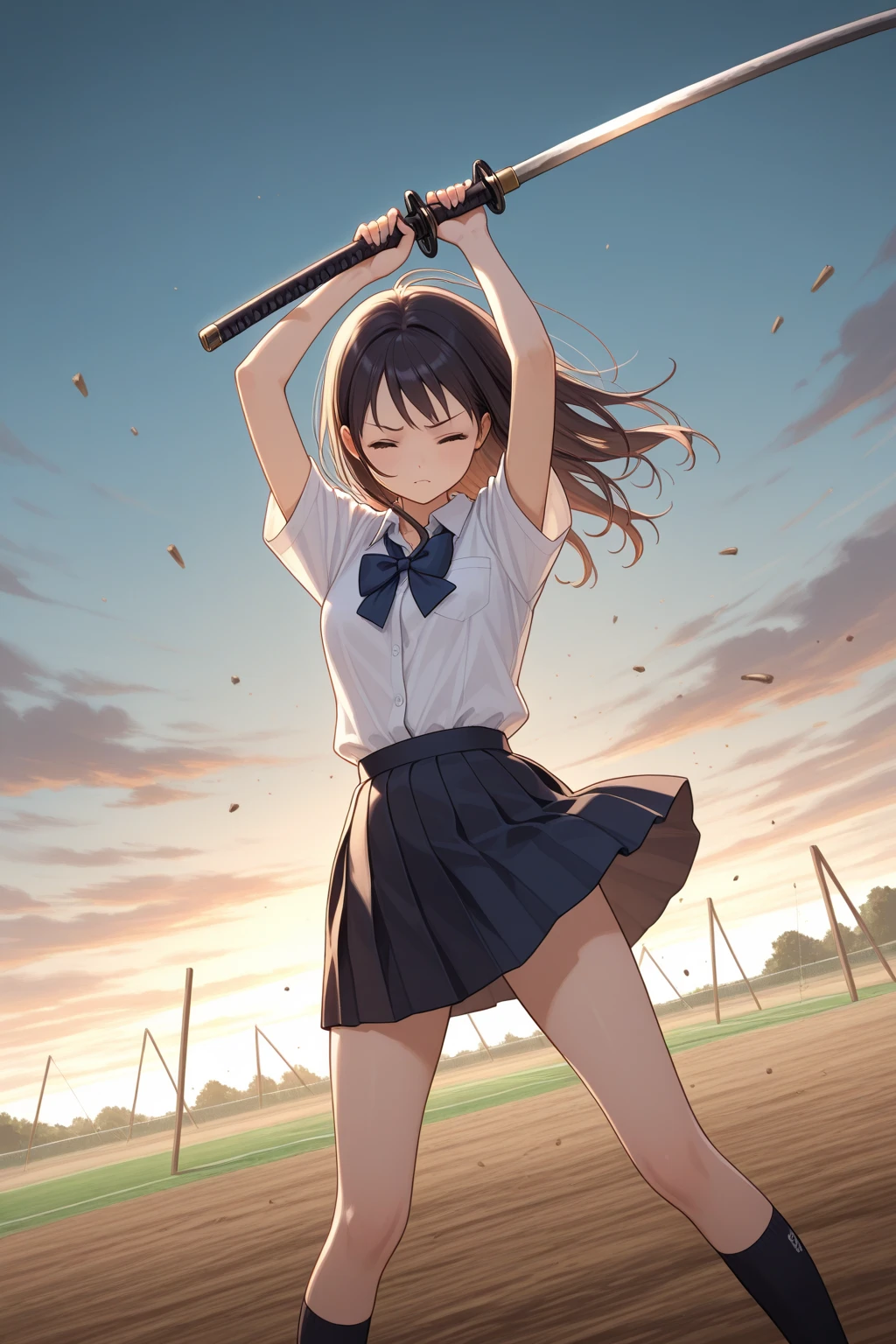 1girl, <lora:sdxl2-flat2-512b:-1>,medium breasts,school uniform,
<lora:battingstance_XL_v1:1>,batting stance, baseball bat, speed lines, motion blur, motion lines,
from behind, cowboy shot, looking down, disappointed, harbor, closed mouth,
masterpiece, best quality, very aesthetic, absurdres