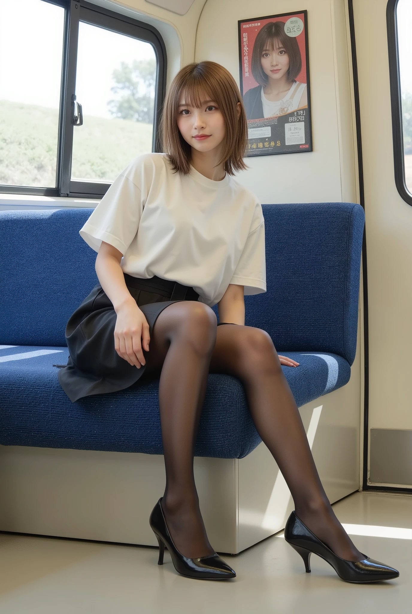 8k、Best image quality、masterpiece、summer、Japanese high school girls meet their friends on the way to school。summer、Short sleeve、Knee-length skirt、(She winked:1.5)、Laughter、((Sexual Panties:0.9))、((Spread your legs wide:1.4))、