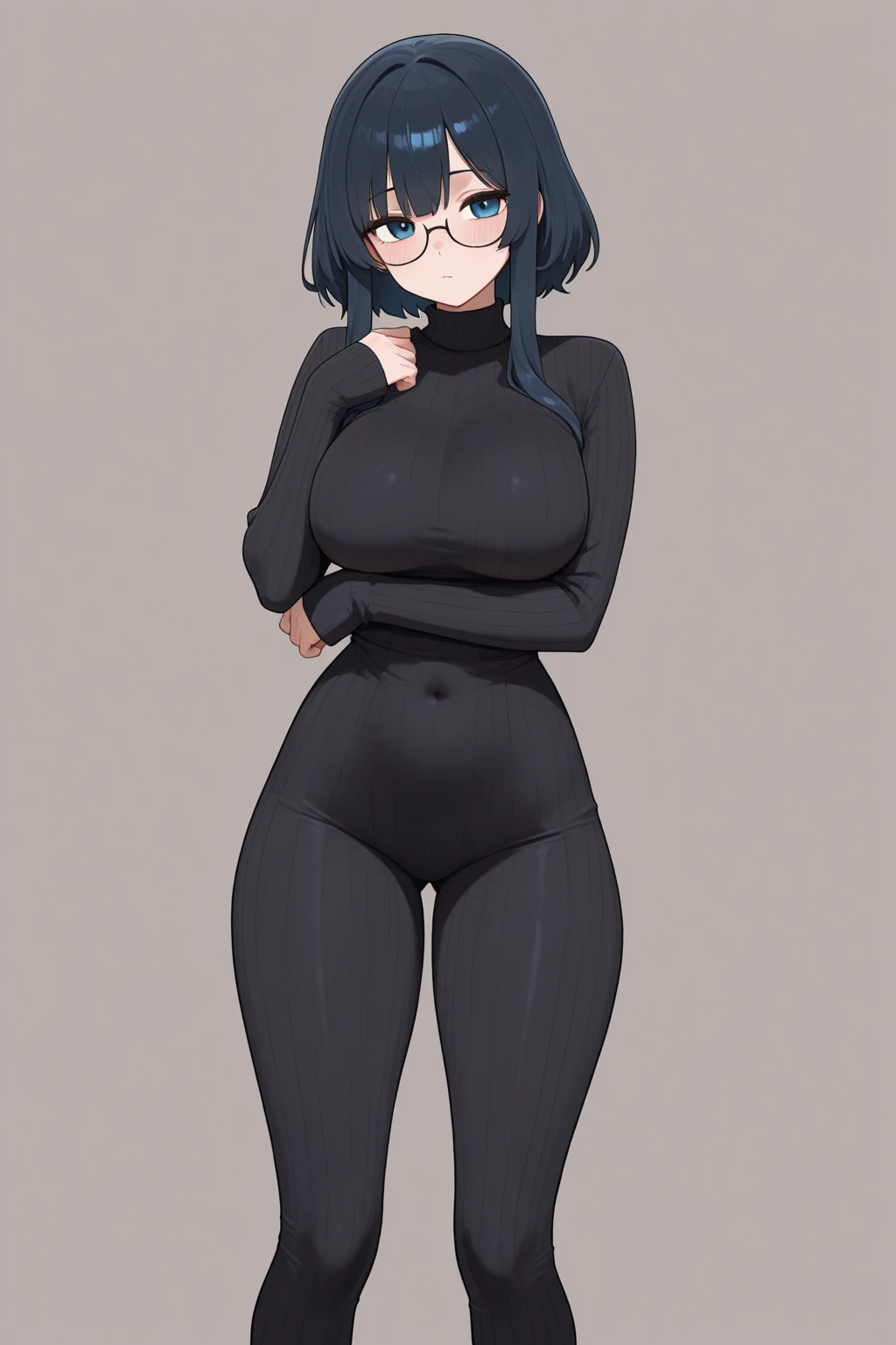 detailded, super verbose, very neat, perfect art, a girl alone, neat and cute hands, cabelo verde claro, rabbit hair clip, medium hair, wearing glasses, wearing a black sweater, with a thin swimsuit, wearing pantyhose, bunny bunny, blushing face embarrasses, face flushed with great shame, very blushing, who has thick thighs, very thick thighs, big thick gloves, very beautiful, very beautiful, very hot and very sexy.