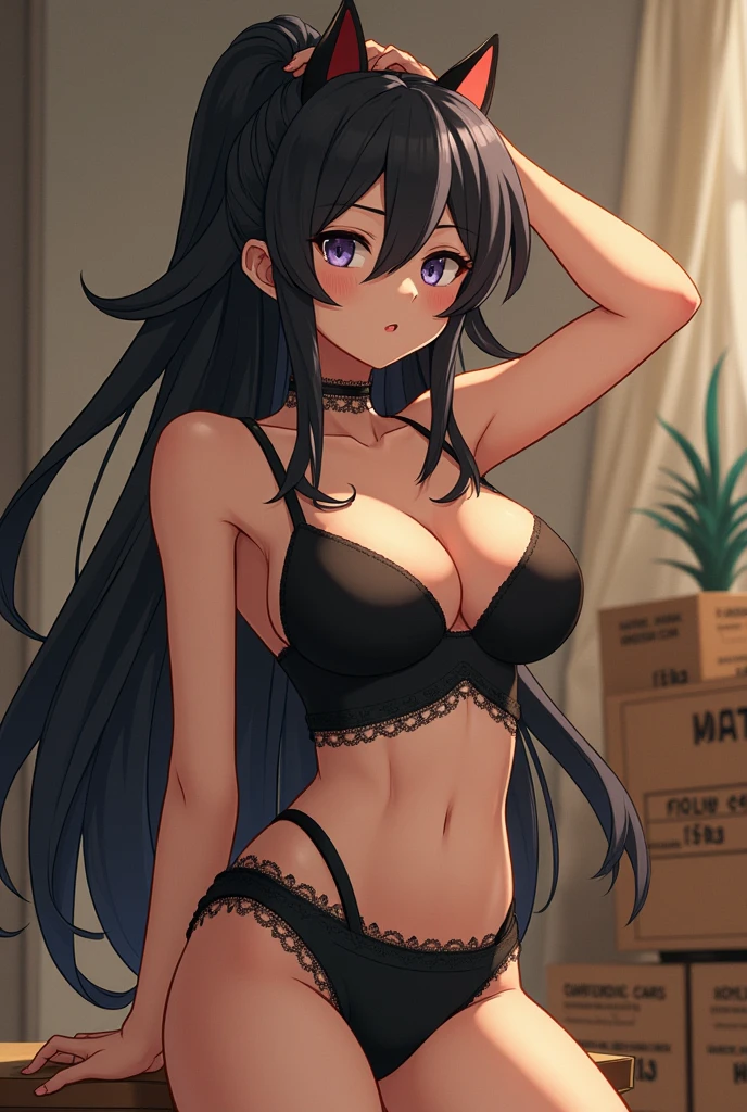 Anime black skin dark skin very black skin ebony sexy post long hair black Emphasize skin color dark chocolate skin sport bra Accentuate black skin color nude