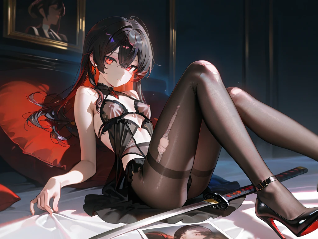 black lence stockings,high-heels,sitted,opening legs,is shy,Transparent underwear,soaking wet,Liquid runoff,red eyes,Arrogant,succubi,The demons,Stick out your tongue,Bad laughs,Translucent panties,female genital,avas