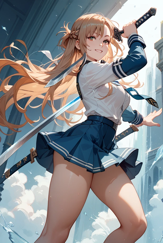 (masterpiece, best quality:1.2), 1girl,
raster graphics,
musical,
dark blonde,
low twin braids,
frozen lakeside,
midriff sarashi,
from behind,
legs apart,