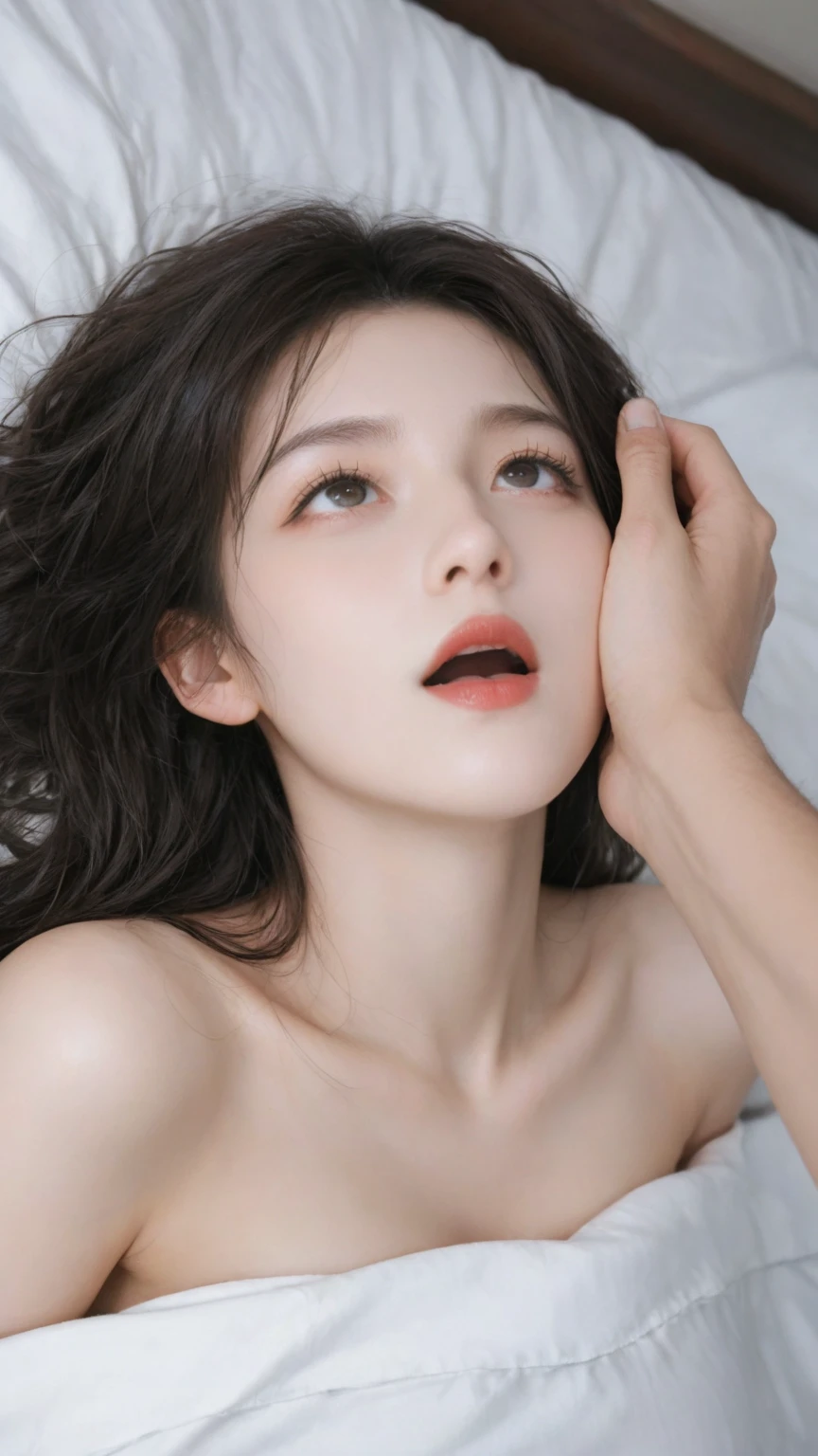 Highest quality、Ultra-high resolution、(Realistic:1.4)、((Full nudity))、Beautiful Eyes、Beautiful breasts、Realistic skin texture、Thin pubic hair、NSFW, 8K quality, 8K Ultra, 10x more pixels、Highly detailed cute face、Detailed lips、Detailed eyes、double eyelid、Natural Makeup、(Kind eyes)、((cute))、Perfect balance、Short Hair、((Very soft breasts))、((Realistic skin type))、((Realistic Skin))、(Saggy breasts)、((Sense of presence))、(Very realistic)、((A woman having sex with a man))、((Sweaty body))、((A woman is giving a blowjob to a man's penis))