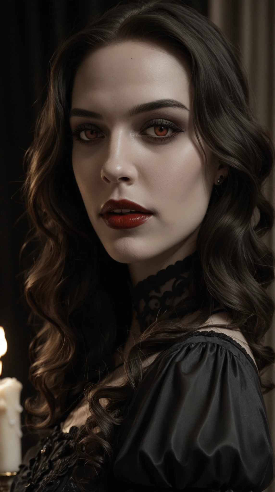 a beautiful woman possessed by a fox, mature woman, horror, (best quality,4k,8k,highres,masterpiece:1.2),ultra-detailed,(realistic,photorealistic,photo-realistic:1.37),intricate facial details, piercing eyes, detailed lips, long eyelashes, horror theme, dark and moody atmosphere, supernatural elements, dramatic lighting, cinematic composition, haunting and unsettling, gothic horror, rich colors, dramatic shadows, mysterious and ominous