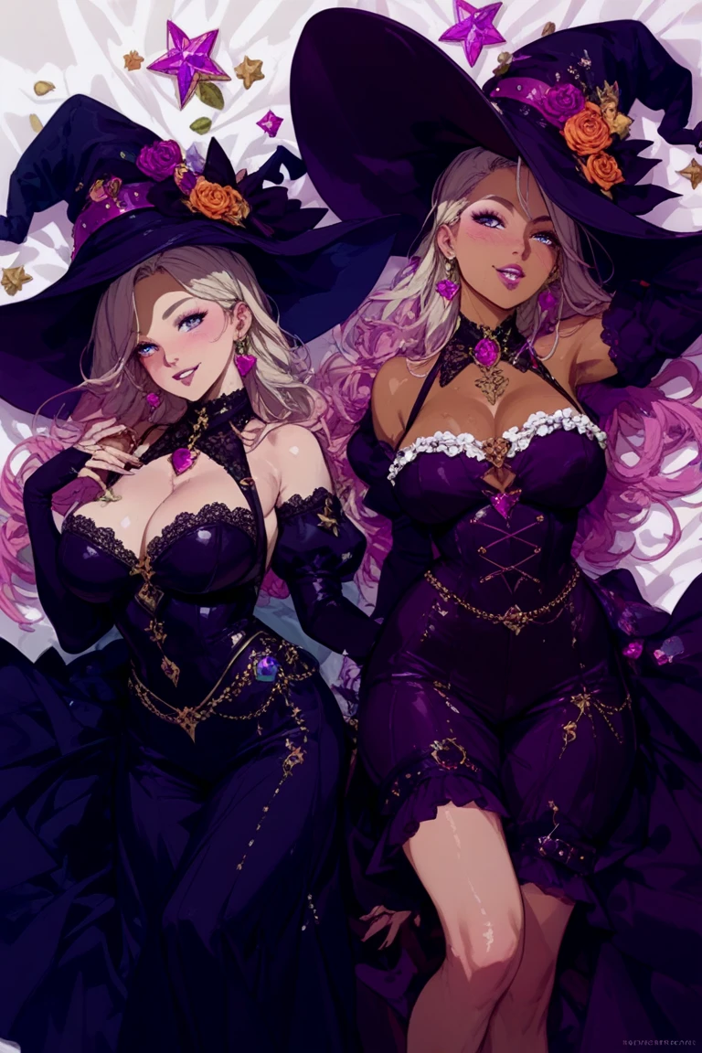 （Best Quority，a masterpiece of，Artistically）Teen girls。white color hair。White skin。Long curly hair that curves slightly。Purple eye。the witch。a sorceress。animemanga girl，Realistic style，CG。Magic Cottage。the night，starlight sky。Fire