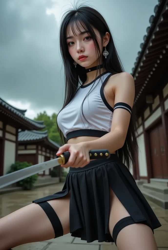 masterpiece、(((full nude)))、((((full nudeヌード)))、(((don't wear clothes、Going out naked))、((Low - Angle)))、exposed girl、detailed eyes、超High resolution(reality:1.4)very beautiful, beautiful skin, slender,slender body、small breasts、small breasts、((Are thin、concave abdomen))、thin and long legs、 (Super realistic), (High resolution), (8K), (very detailed), (Super detailed), details face,、NSFW、lascivious、obscene appearance、(((art)))、The sweater that kills virginity、black overknee socks and short boots、Two-shot with a high school girl in uniform、outdoors