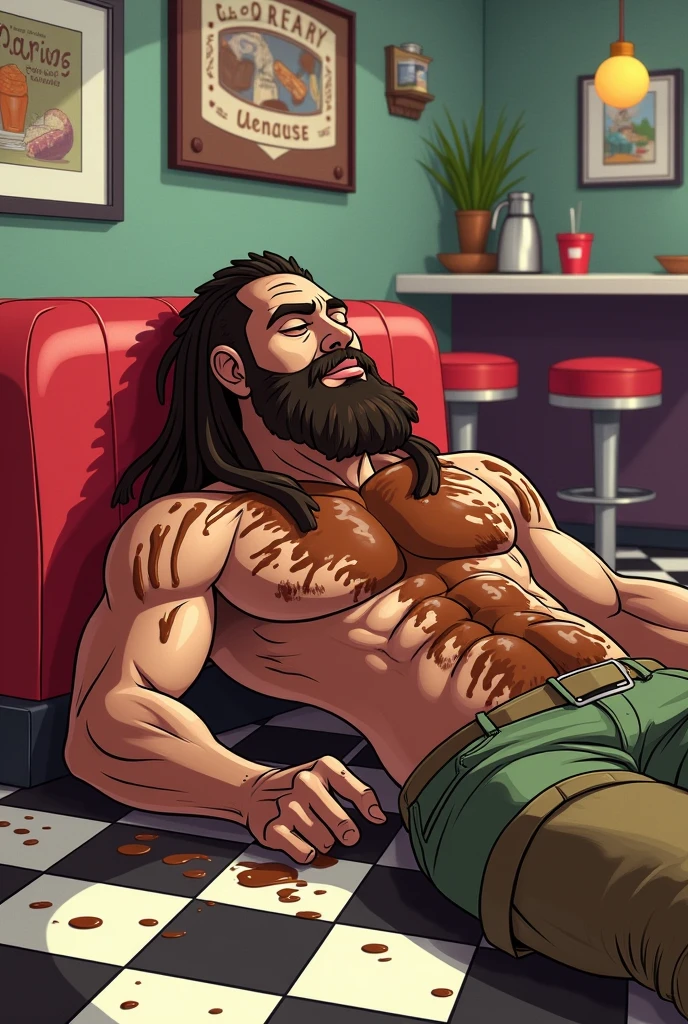 A man, hairy, on the beach, with a stick in hand, sweating, drinking beer and eating meat.

A hairy man relaxes on the sandy beach, leaning against a large driftwood stick. Sweat drips down his furry body as he takes a leisurely sip from a cold bottle of beer. In one hand, he holds a juicy piece of grilled meat, relishing the savory flavors with each bite. The sun casts long shadows over the scene, adding to the tranquil atmosphere as the man savors his beachside feast.