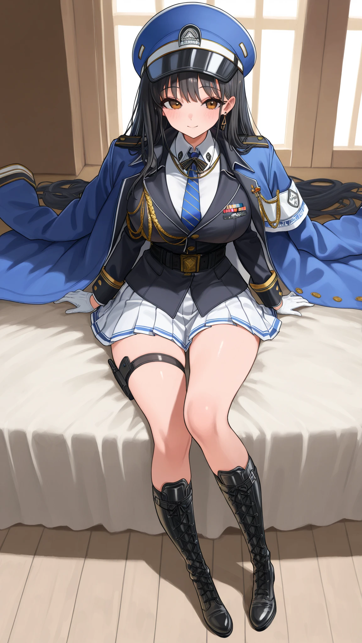1girl,masterpiece,best quality,(8k, best quality, masterpiece:1.2), (ultra-detailed:1.2), ultra quality, high quality, beautiful detailed glow,film Reflection,((smooth texture:0.75, realistic texture:0.65, realistic:1.1, Anime CG style)),
((Voluptuous,glamorous,Chubby,thicc,curvy,Leggy,Tall,hanging breasts,1 grandma)),
(((military uniform, black clothes, gloves, lieutenant officer, intricate pattern clothes,pantyhose,high heels))),
(public hair:1.7),(((Pubic hair shows through))),(((nipple shows through))),
(lying back down:1.3),(from above:1.3),Lie on your back,(spread legs:1.5),hands up,
(embarrassed,blush:1.3),
Detailed beautiful eyes,looking at viewer,makeup,
(upturned eyes:1.5),