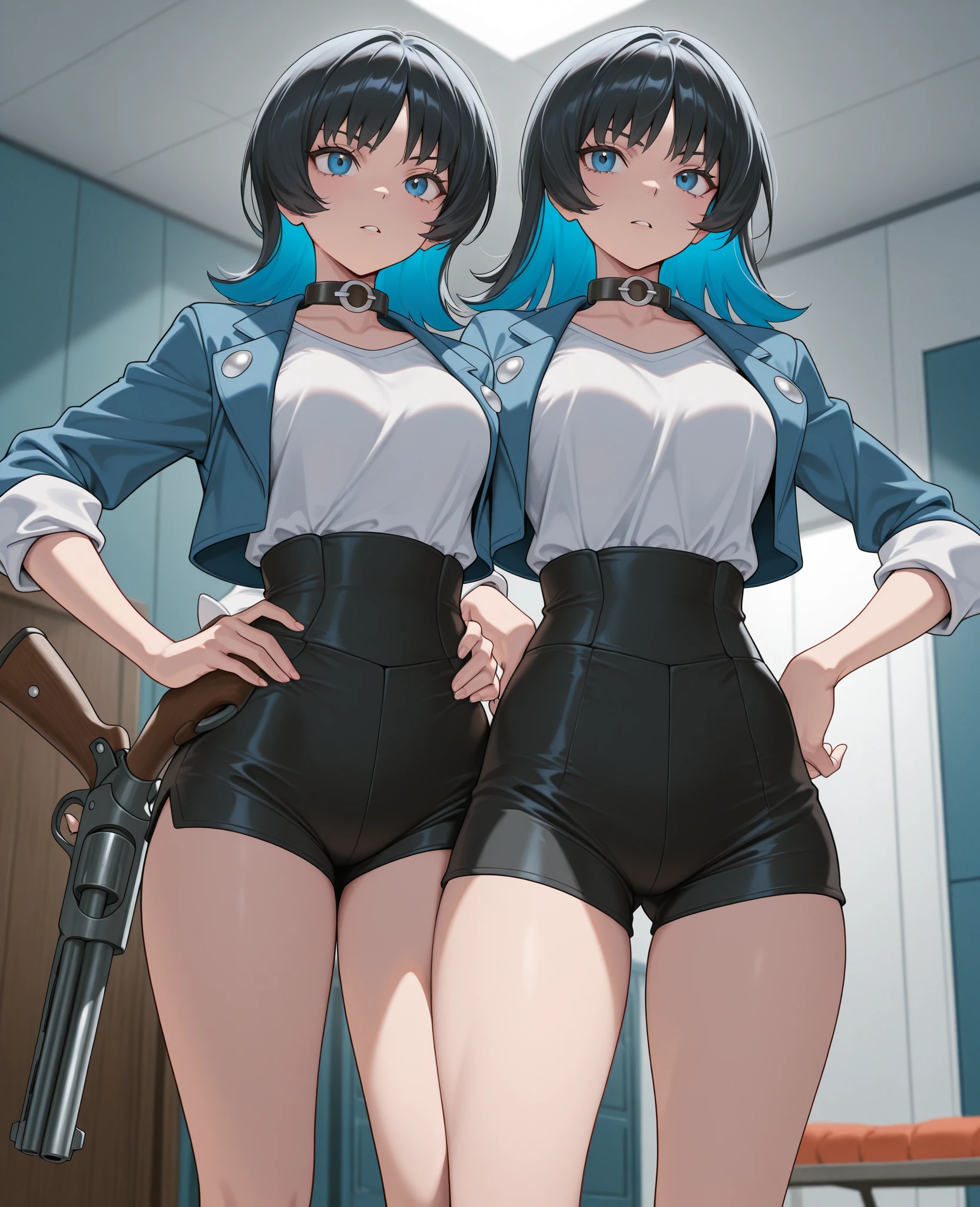 (8K ,Ultra-detailed,Super real photos,Best masterpiece,Nature,perfect work of art,perfect female body),two women,Sister and sister, sisters,rainbow hair,perfect face,(huge tits),neighbor wife,woman hairstyle,elegant wife,At the police station,Exquisite and ,wearing police officer uniform,police uniform,super short thong,穿着低胸露肩police uniform,T-shaped small,huge big,naked leg,full body shot,elastic muscles,raised raised raised,Obscenity exposed
