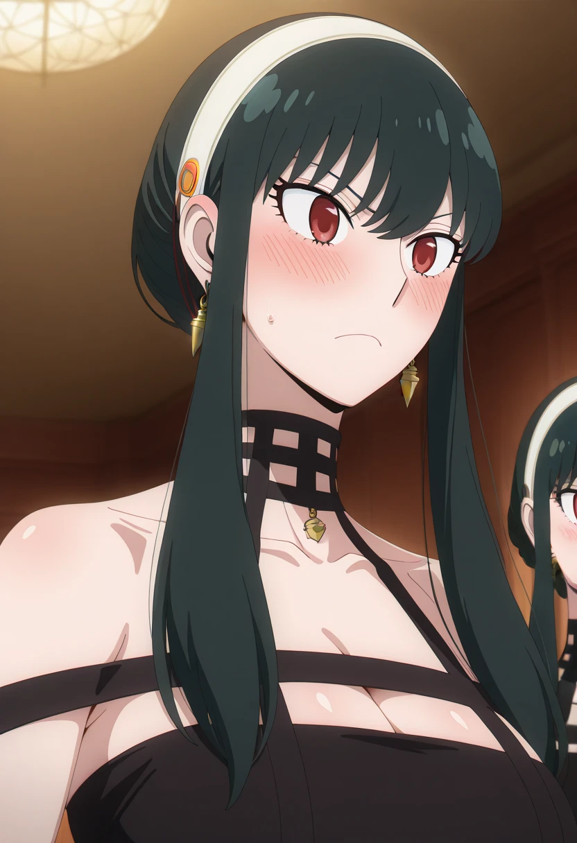 (before after:1.05), big penis, cum, detailed anime style, Spy x Family, Yor Briar, (black hair:1.05), red eyes,