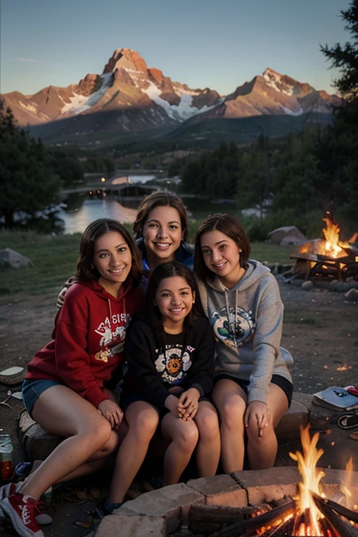 Distressed color photo of children at summer camp around campfire saying goodbye, group photo, 40 children aged 12 to 13, end of season, written on the photo Alto da Serra Camp Class of 2012