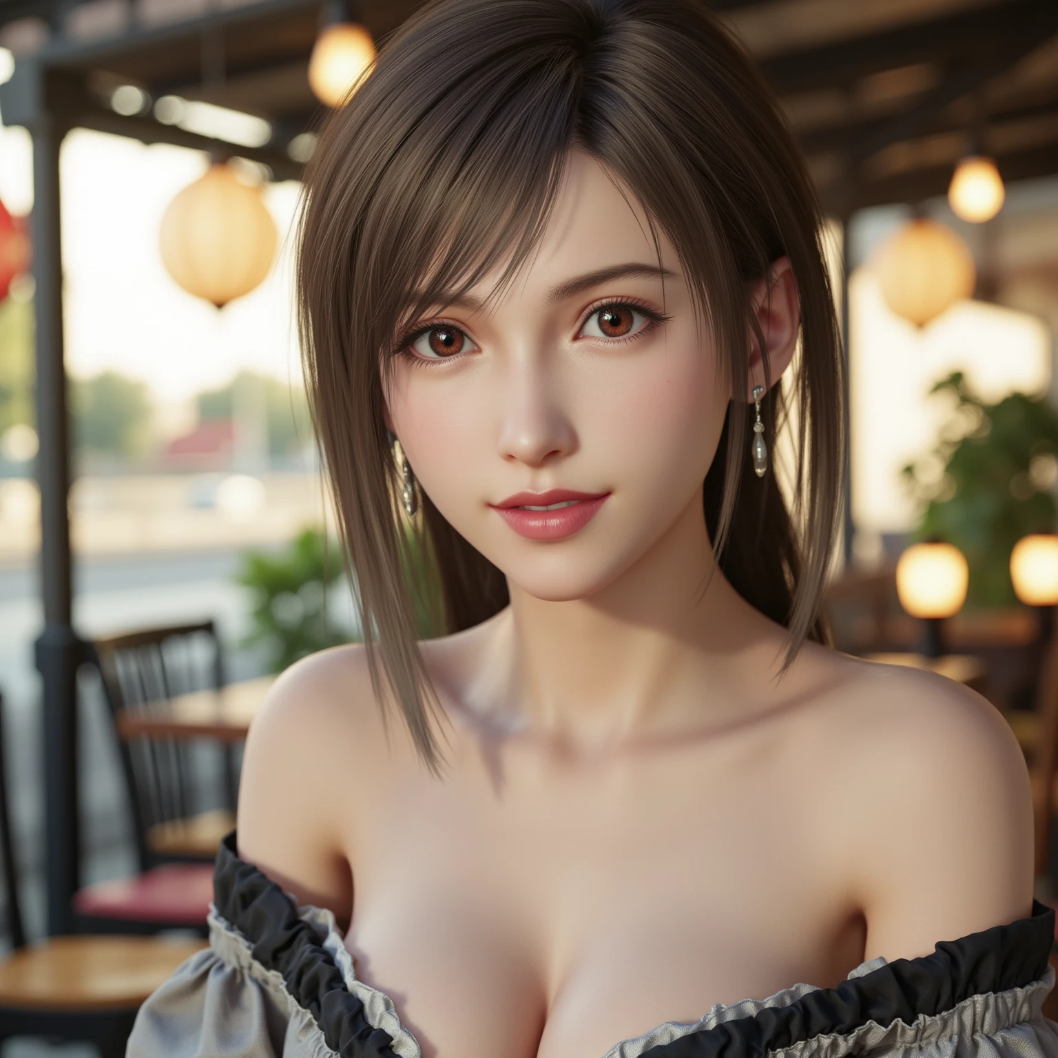 (HighestQuality, 8K,32k,masterpiece, UHD:1.2),Highly detailed CG Unity 8K wallpaper,intricate details,Raw photo,(realistic:1.4),atmosphere,ultra high resolution,genuineistic,genuine,Huge_file size,incredibly absurd,(in the center:1.3),ultra illustration,(Super detailed),dramatic lighting,different colors,written boundary depth,art:Krenz Kushart,golden hour lighting,Photographed with Canon EOS,SIGMA art lens 35mm F1.4,ISO200 Shutter speed 2000,blurred background,
break,
1 girl,(smile:1.4),because I'thin,(short hair with see-through bangs,:1.4),alone,20 year old Japanese beauty, (seaside at night, red tops:1.5),(light brown hair:1.5),((brown eyes)),largechest,chest, Soft white skin that shines in every detail,pale skin,very beautiful face,very well-shaped face,natural and realistic face,Highest,fine and beautiful eyes,impressive, Big eyes,fine eyes, smile, smile with your mouth closed, detailed mouth,lip details,glossy beautiful lips,glossy lips,simple earrings,necklace,jewelry, alone focus,low neckline,
break,
light from the front,nice,Are standing,sensual expression, break,
(dutch angle:1.4),looking at the viewer,
break,Tzuyu,Yui Aragaki,