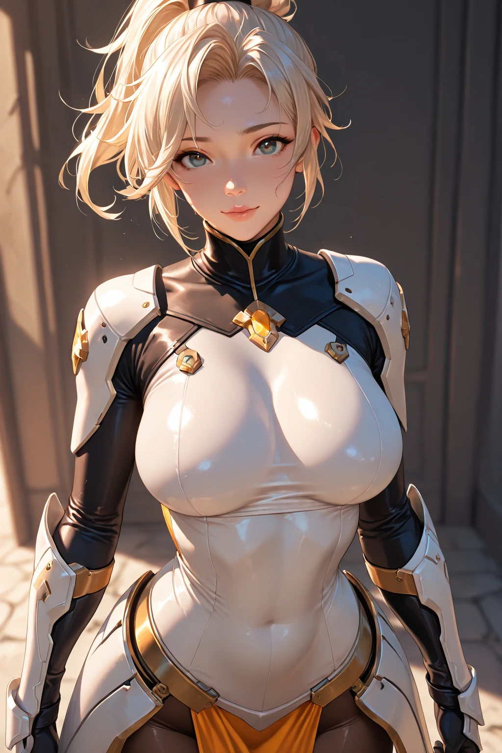 Beautiful cyberpunk woman with crown, With Master Chef style armor, sci-fi technology, HdR (High Dymanic Range), ray tracing, very sexy, Whole body, very detailed, (((silhouette ))), gold foil, ((masterpiece)),high resolution, ((Best quality at best)),masterpiece,quality,Best quality, Exquisite facial features, Looking at the audience, There is light in the eyes, blush, Light and shadow, Looking at the camera