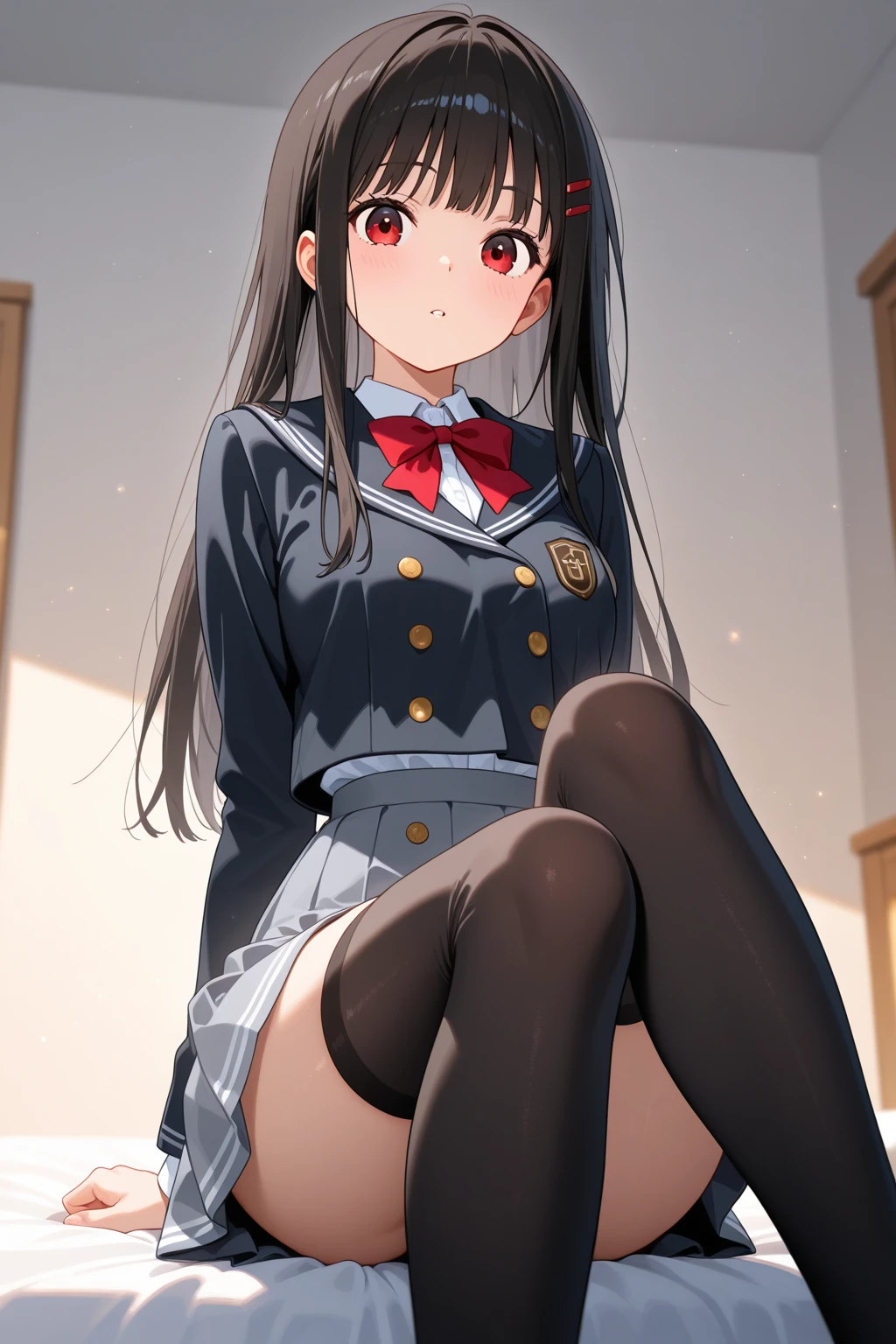 takeuchi takashi, ((masterpiece, High resolution)), One Girl, alone, teenager, ((Brown Hair)), Long Hair, Curly Hair, Matching hairstyle, Different hair colors, Be confident, elegant, Rich girl, Hazel Eyes, Happy, Place your arms at your sides, Straight spine, (((Red blazer, Red pencil skirt, White knee socks, Knee-highソックス, Blue High Heels))), Upright and immobile posture, Medium Chest, upper body stage:1.2),teeth, Knee-high, Recall,(Panty shot:1.1), Pleated skirt, White panties,running,(From below:1.1),I&#39;Not wearing pants、Browsing Caution,Pussy nsfw,(bottomless:1.4),( bare pussy:1.4),pussy line, pants taken off, panties, (panty pull:1.3),panties, pulled down to knees,(pussy peek:1.3)