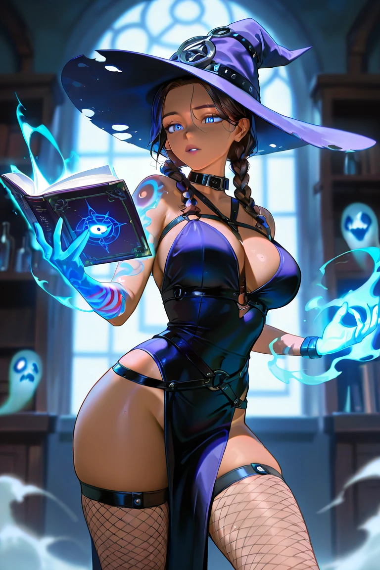 (Front), (Showing the whole body of MILF and Goblin), ((masterpiece)),(((Highest quality))),Anatomically correct, A beautiful, curvy Brazilian mature woman, 170cm tall, Masculine, cool, Female Jay, chastity, 40 years old, Purple Hair, short hair, jagged hairstyle, Beautiful, delicate, long, green eyes, (((An expression devoid of emotion:1.3))), (Dull purple eyes that shine faintly:1.5), 赤くthick唇, Drooling mouth, (Sensual,glamorous,Chubby,thick,Curvy,Saggy breasts, Huge Ass, Big thighs), (Clothes are tight), (T-Shirts:1.2), (Long trousers:1.2), (A mature woman being hypnotized by an old goblin shorter than her:1.5), A mature woman's body lacking strength, (An old goblin casting a hypnotic spell on a mature woman with a magic wand:1.5), In the living room