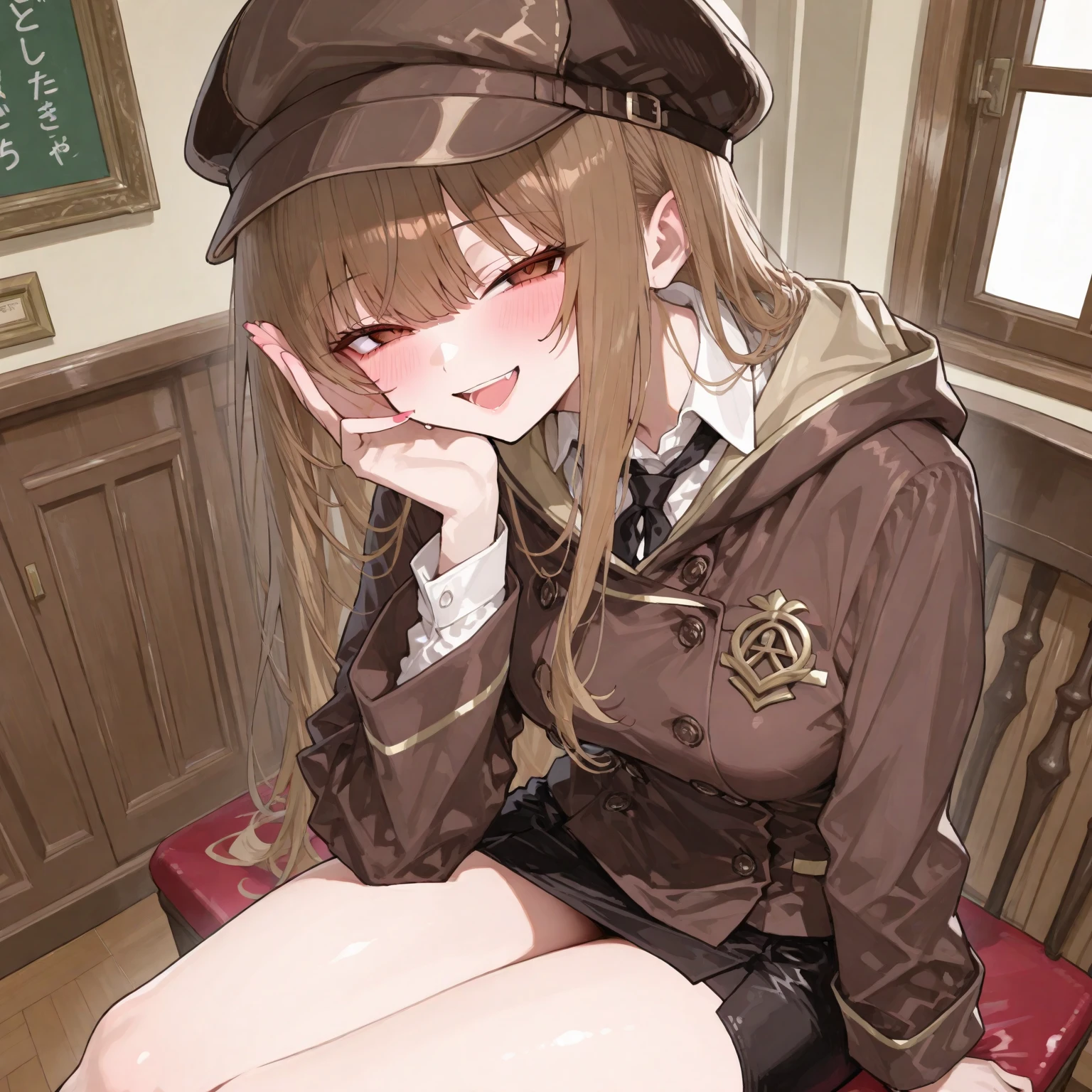 masterpiece, best quality,
 <lora:Rebecca_KrugerV0:0.8>, Rebecca Kruger, deerstalker, sitting_on_chair, holding lollipop, no shoes, upper body,
1girl, solo, feet_fo