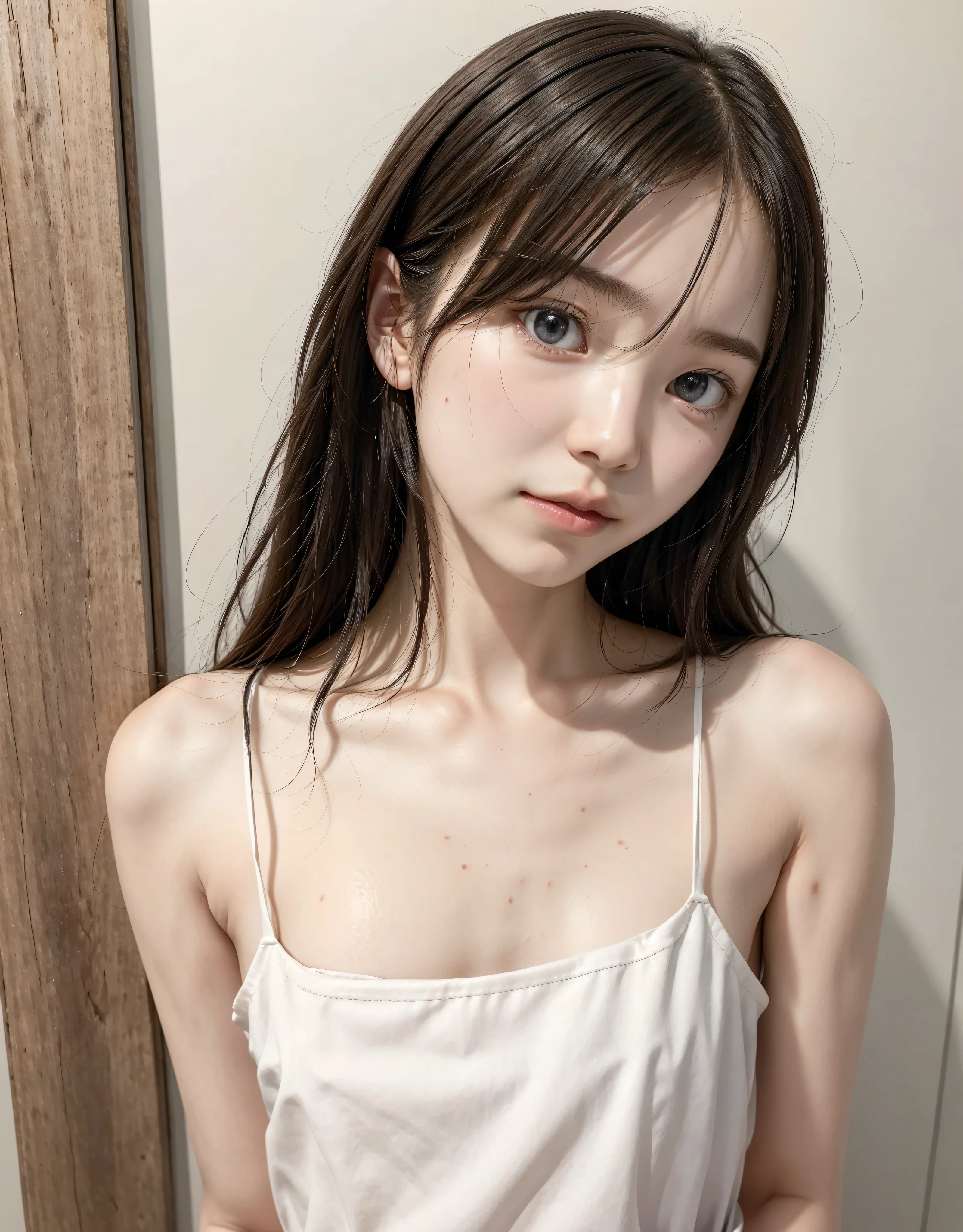 8K, Best Quality, Masterpiece, Ultra High Resolution, (Realism: 1.4), Original Photo, (Realistic Skin Texture: 1.3), (Film Grain: 1.3), (Selfie Angle), 1 Girl, Beautiful Eyes and Face Details, Masterpiece, Best Quality, Close-up, Upper Body, Looking at the Viewer
