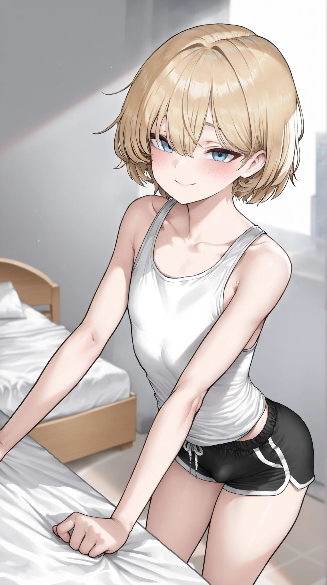16k works,Highest quality,18-year-old,No background.White background only,whole body、Kneel,Dynamic and sexy pose, One person, beautiful顔,, Symmetrical eyes, Perfect body, Good balance、 Perfect body、Very short hair, beautiful, lover, Rough chest T-shirt, beautiful Soldier, Eyes that beckon the viewer, loverの視点, Attractive expression, Sexy smile, Perfect Style, Perfect balance, Detailed skin, Mischievous Gaze, I can see your chest