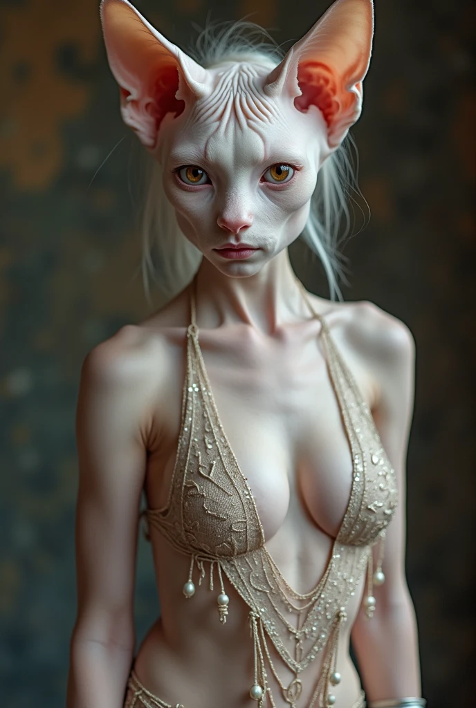 The fusion of a girl and a cat completely naked