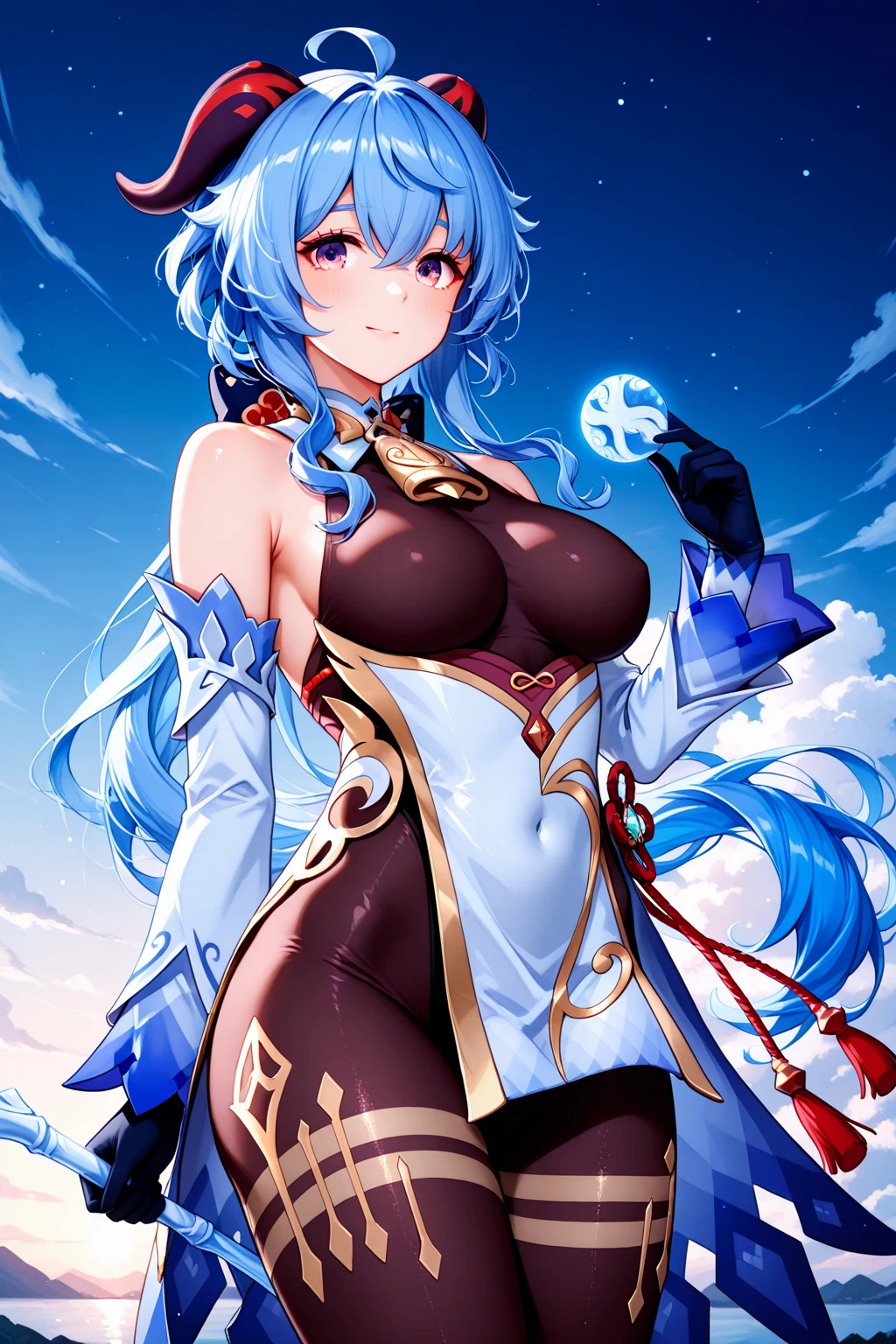 nipple、cloak、(((storm)))、strong wind、female organ、nipple、naked、(((Blue tattoo)))、Beautiful Girl Magician、(((light blue hair up style)))、((whole body))、(((photo taken from below)))、magic circle、background is sky