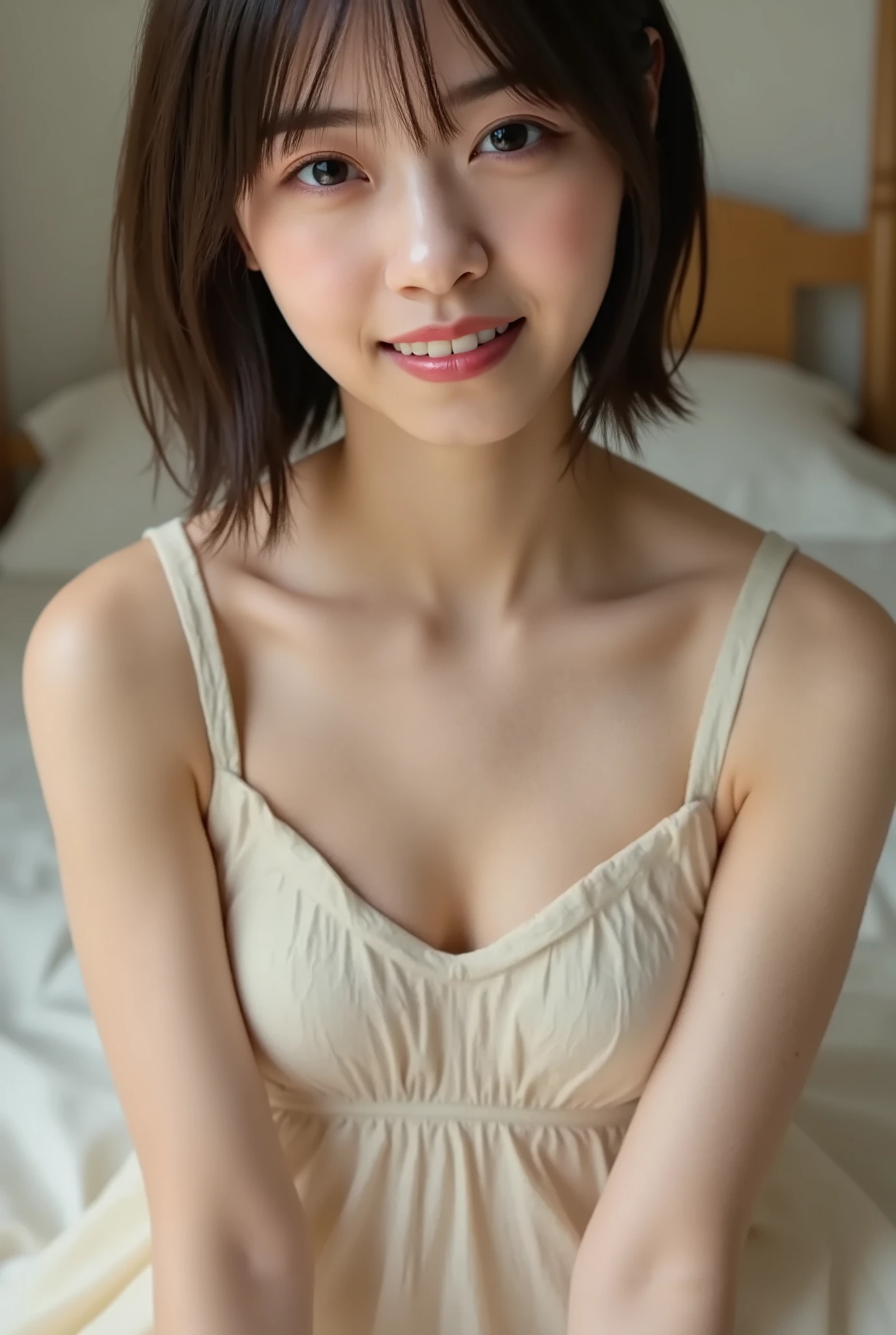 (( premium quality, 8k )), ((masterpiece)), ( details), Japanese girl, first-person view ,One Woman, Petite Woman , sexy,( in the bedroom),((( small tits , Naked, beautiful breasts, short bob hair , black hair))), dark haired , (( Without any accessories, no makeup, Hanging Eyes))