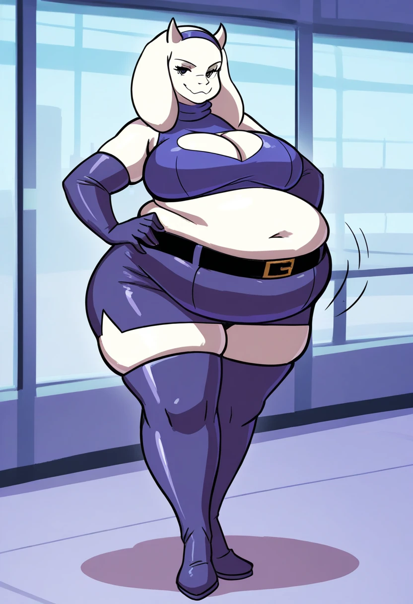 Anime styled picture of a fat young man on background (( stage)) proportionally enormous arms, closeup, hands out performing body pose!, thicc, most strongest pose, enormous hands, fat bacchanalian body, he has a jiggly fat round belly, big arms, obese ), fat!!, pose(arms out the side+ struggling+huff and puffing), expression(Smug), arms extended towards viewer, skin color(Charcoal Black ) ,Black, short hair Red hair Tips!! ,anime,male,Handsome,arms((Black wings Under arms )),Black Horns with red tips+ ,Round fat Face, multiple chins , Fat Cheeks, Clothes(( consists of a red formal suit!! ,black Top hat!!,)) (Sharp,Red Eyes),((Massive Fat Belly)), (Fat thighs, insanely Wide hips ,massive butt)), super Fat ,high_quality, , Massive proportions, ((Clothes Tearing )), Legs spread out, black feathers around Skin, (High resolution), (High aesthetic)