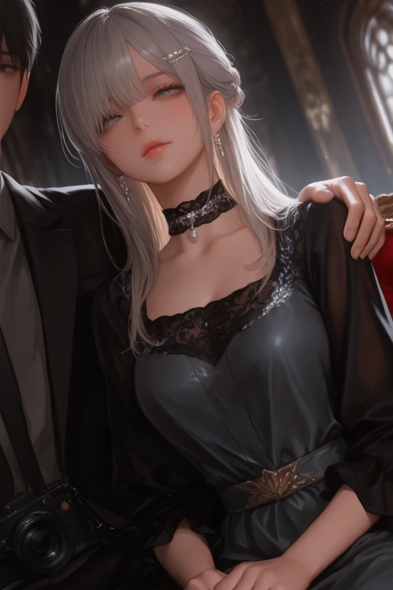 Best Quality, The ultra-Highres, Photorealistic:1.4, in 8k resolution, sexual girl, slutty, ugly man, multiple boys, gangbang, monster, horror, white hair, slender body , , penis penetrating girl