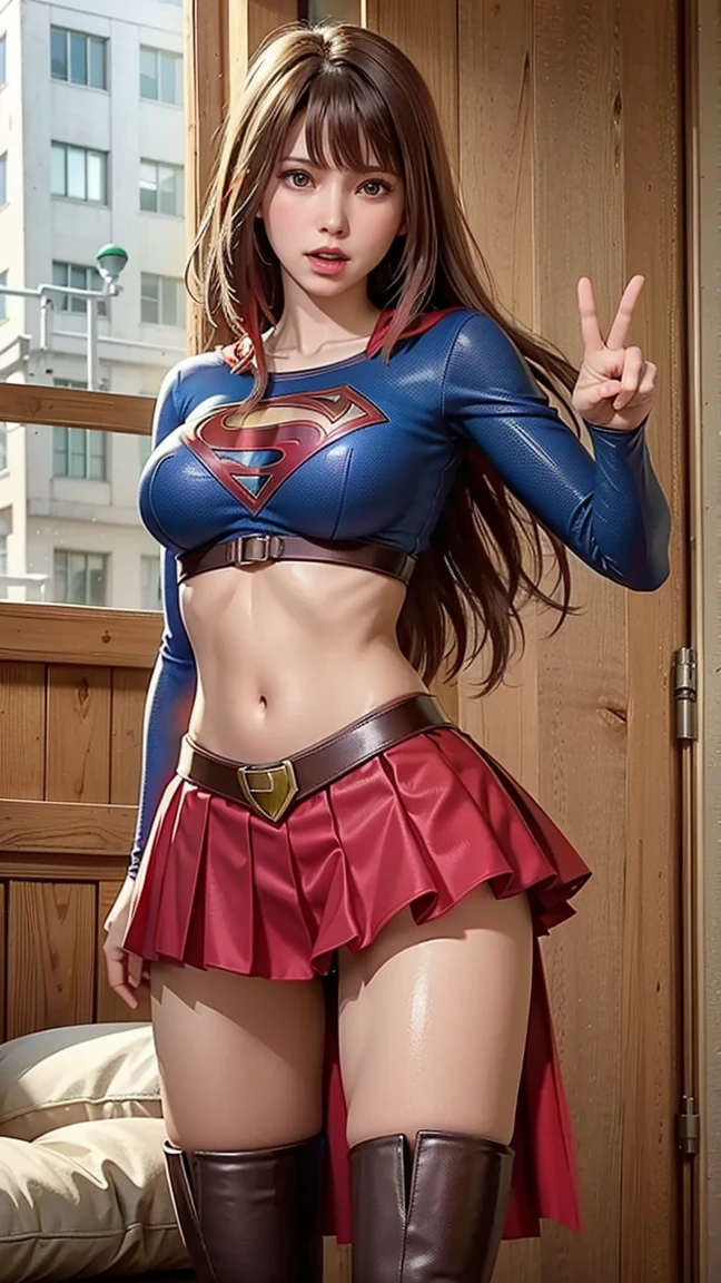 (Best quality, masterpiece: 1.1), ((Kara Zor-El)), (fidelity: 1.4), 1 girl, ((full body shot)), ((extra long hair with bangs)), study, very young girl, ((Crop top)), ((she use a very sexy suit with miniskirt)), she is alone, ((she is a supergirl)), high heels, ((very small breasts)), extremely beautiful woman, (ultra detailed and toned legs), ((very wide hips)), ((very thick and toned thighs)), (sexy), ((extreme hourglass figure)), ((very thick heart lips)), ((red lipstick)), ((blue eyes)), ((angry look)), (blush), (makeup), ((she use a very sexy suit with miniskirt)), high heels, in a space ship, in middle of the space, she is angry, planet earth, sun, moon