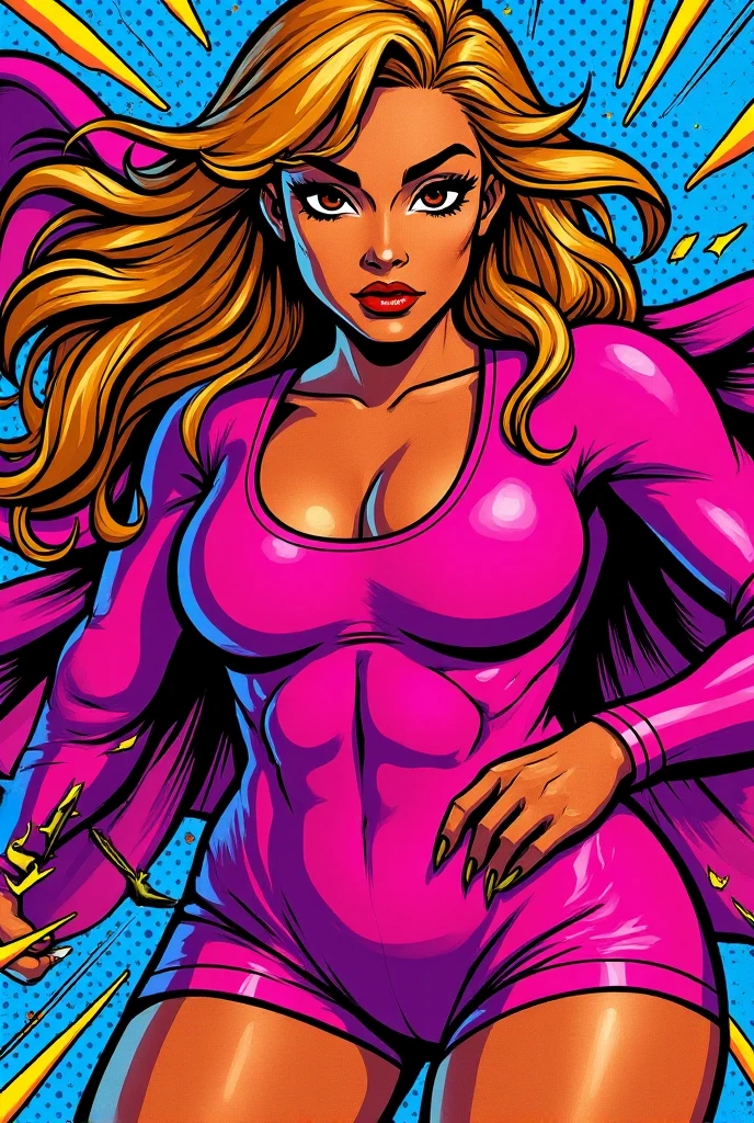 (african american,elegant,bold,confident,beautiful,long hair,curves:1.1,detailed eyes,full lips:1.1),glamorous,high fashion,stylish,striking poses,fierce attitude,(vibrant colors,hot pink:1.1,neon lights:1.1),dramatic shadows,edgy makeup,stage presence,(professional,studio lighting:1.1,ultra-detailed:1.1),dynamic composition,strong facial expressions,showstopping,celebrity vibes,sexy attire,attention-grabbing,empowered,energetic movements,music video vibes,queen-like aura