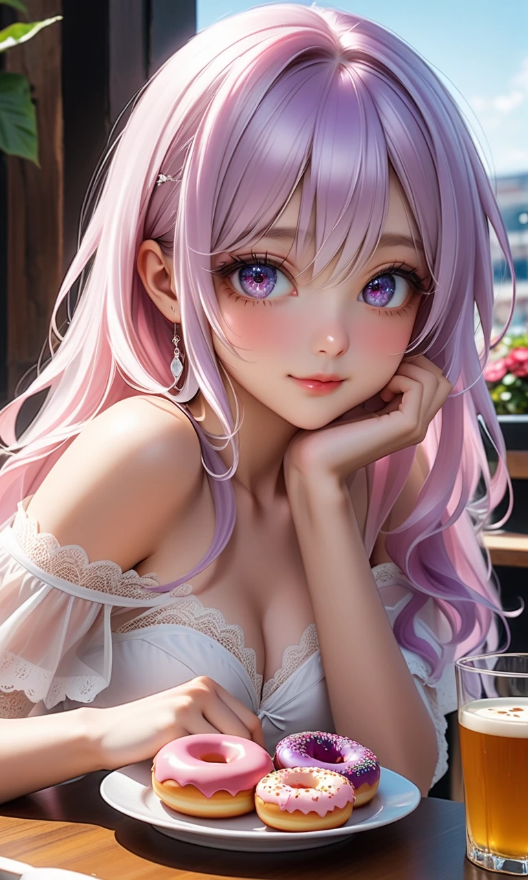 masterpiece,highest quality, Very detailed, High resolution, expensive resolution, High resolution, 4K, 8k, unity 8k wallpaper, Very detailed CG, masterpiece, 2D, 3D, Beautiful details, depth, Fine texture , highest quality: 1.3, Fully focused, Crispy.skin, .he,
Very cute anime girl 、bikini、Large Breasts、Pink medium-long hair wearing expensive , One Girl、Palm tree、Seaside, Mole under the eye, looking at the viewer , expensive , blush, Mole, Lips parted, Hibiscus Hair Accessories, heart, Pink Eyes, choker