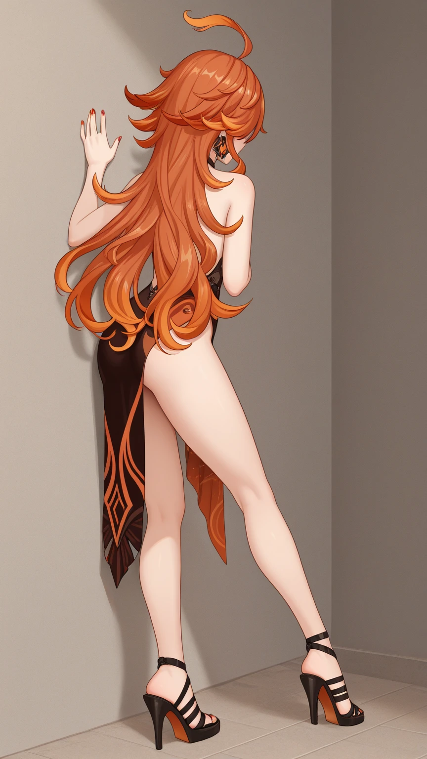 1girl, long hair, multicolored hair, yellow eyes, fullbody, full body shot, full body, character sheet, same character, front profile, side profile, back profile, butt, pussy focus, butt focus, ass focus, long hair, sidelocks, scary,(crazy:1.1) expression, crazy eyes, smirk, smug, grin, atmospheric lighting, superb, beautiful 8k wallpaper, extremely detailed, intricate, naked, nude, flat chest, small breasts, two toned hair, orange hair, blue hair, pigtails, messy pigtails, messy hair, pussy, dancing, gradient hair, blue and orange hair, profile sheet, reference sheet, pink nipples, sweat, sweaty, fist, punch, punching, raised fists, pubic mound, vagina