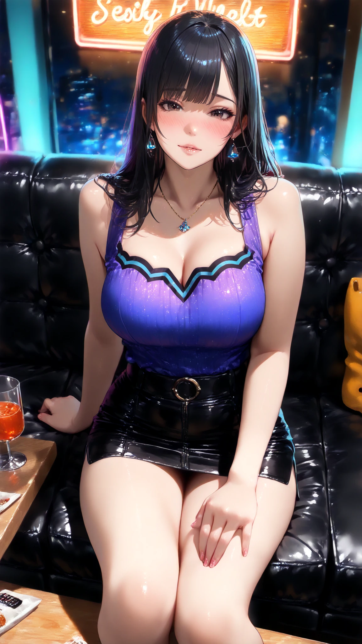 (1girl in:2.0, Solo:2.0, saeko,white jacket,purple shirt,pencil skirt,sitting, bar, night, drinking glass, cocktail, looking at viewer, smile), (((Shallow depth of field))), (Photographic realism: 1.3), (masutepiece:1.1, Absurd quality:1.1), an extremely delicate and beautiful one, Extremely detailed, 16k wallpapers, Stunning appearance, Fine details, Highly detailed ticker uniform 16k wallpaper, super detailed, 超A high resolution, Soft lighting Next, short length bangs, jet-black hair)), Beautiful detailed girl, Ultra High Definition Fingers, Perfect Finger, With perfect arms, extremely detailed eye and face, Light on the Face, Mature Face, Realistic face, Perfect slim body, Beautiful slender thighs, (ultra gigantic tits:1.5, SuperHuge boobs:1.5, ultra gigantic tits:1.5, ultra huge cleavage:1.5), (squat down, Open legs, Messy toilet, abandoned houses:1.15, in a farm, Full body shot),