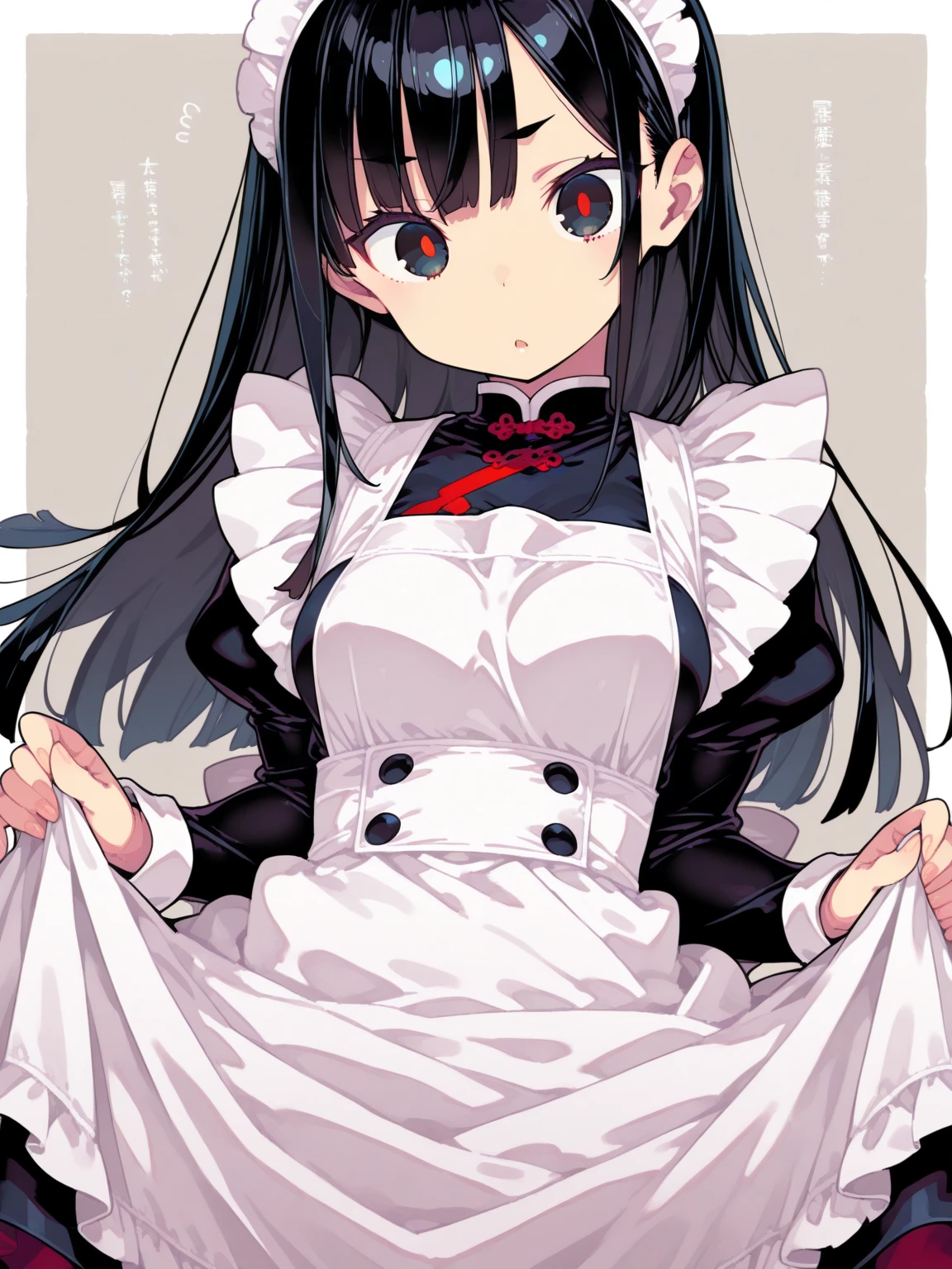score_9, score_8_up, score_7_up, source_anime, female, black hair, black eyes, horn, slit pupils, black sclera, gynomorph, black skin, black body, solo, shy, blush, thigh strap, maid uniform, long hair, sharp nails, black nails, 5 fingers, <lora:BreakingGlassXLPDCAME:1>, IncrsXLBrknGls, broken glass, reflection,