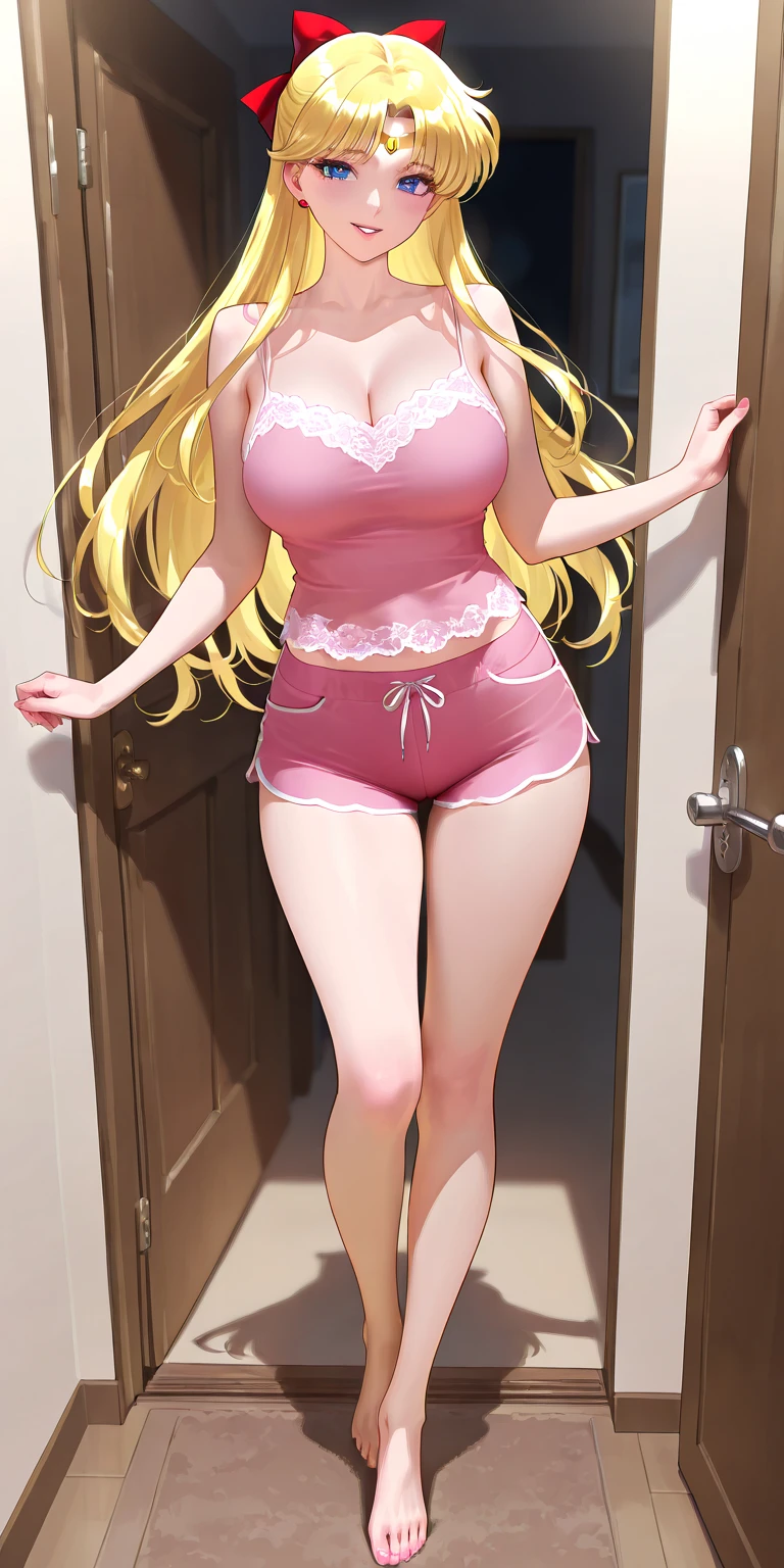 <lora:DarkCookie_V1:1> 1girl, blonde, pink bra, pink panty, closet