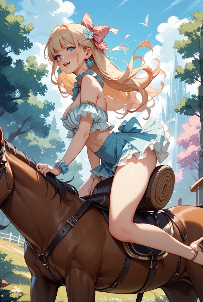 ((((Full nudity)))),Armpit Show,((Riding a white horse:1.5)),(masterpiece, Very detailed,8k, high quality, Best image quality)、Realistic,Long eyelashes、eyeliner、eyeliner、highlight、Eye light、(Glowing Skin:1.5、Big Breasts:1.3,Cleavage、Thick thighs、Hair blowing in the wind、A chest with a strong presence)、smile、(masterpiece, Very detailed,8k, high quality, Best image quality)、(Sophitia_White Dress_iwife、blonde、Long Hair、Braiding、blue eyes、jewelry、arms、Cleavage、sword、armor、shield、Earrings、片Braiding、White Dress、Nipple concealment,belt、See through、armored dress、hair ornaments、White Dress、arms保持、very Long Hair、lips、Exposing shoulders、bangs、gloves、Hair Ribbon、necklace、skirt、clavicle、wing、Revealing clothing、Bangles、肘gloves、Greek clothing、Braidingポニーテール,Temple)、Blur the background、Goddess of War、In combat、Petals fluttering