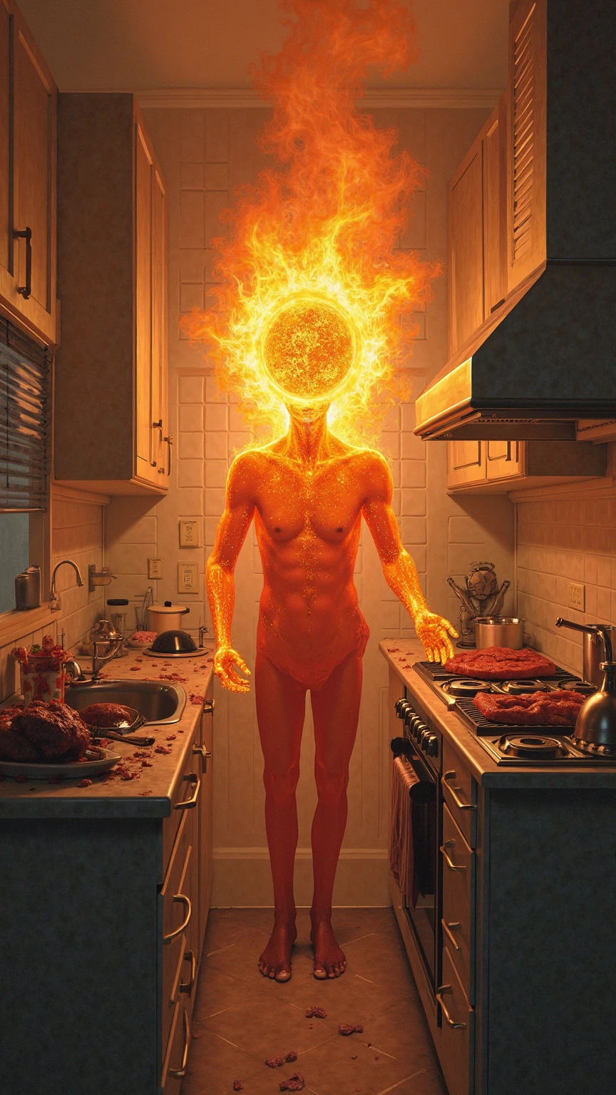 photo of fire that looks like a man sitting in a room