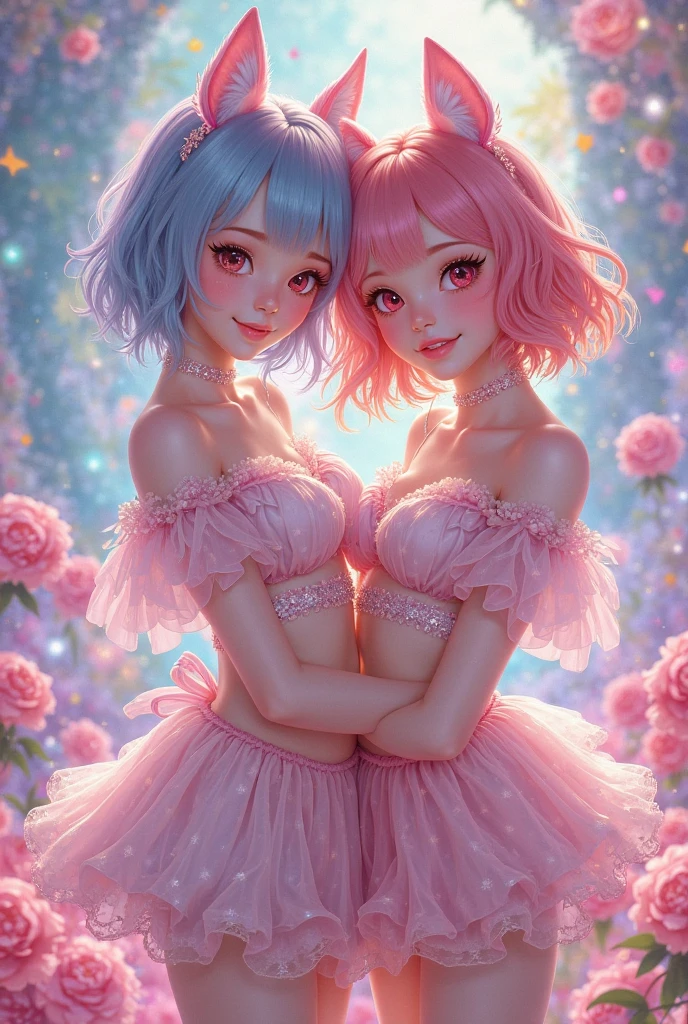 Very detailed CG Unity 8K wallpaper, Cute 2 lady, Mature hair、lady ,beautiful lady, pale skin (Super masterpiece, Beautiful person, well detailed face polluted smile, Photorealistic, hyper realisitic),
(Pink gorgeous dress:1.7)、 smile、
Japanese background with light pink flowers and snow、Portrait、(Two women:1.5)、
(ref Eyes)、(flat chest:1.2)、(Glowing Skin:1.7)、Detailed eyes、Big eyes、Open your mouth、Hide your arm、