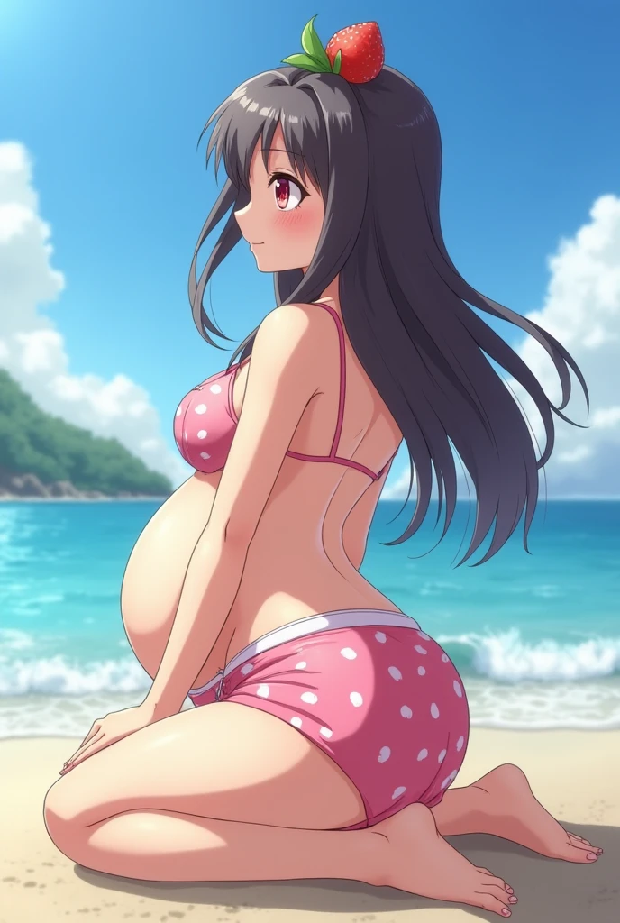 Japanese beauty with a plump belly in a swimsuit
