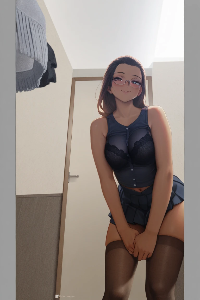(8K, raw photo, Best quality, masterpiece:1.2), (complex parts), Perfect eyes, perfect face, Ideal lighting, Beautiful, (masterpiece:1.2), (Best quality:1.2), 1 girl, One, alya, glasses, Brown eyes, Beauty, full body view, small breasts, wide hips, pussy, Standing, naked, nude body, sexy, shy, ass, ass grab,