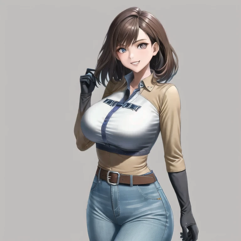 1girll,Solo,Zero, Braid, Slender, big breasts beautiful, Young, Little woman, Diola Baird, Coveralls, White crop top,navel,cleavage,Large breasts