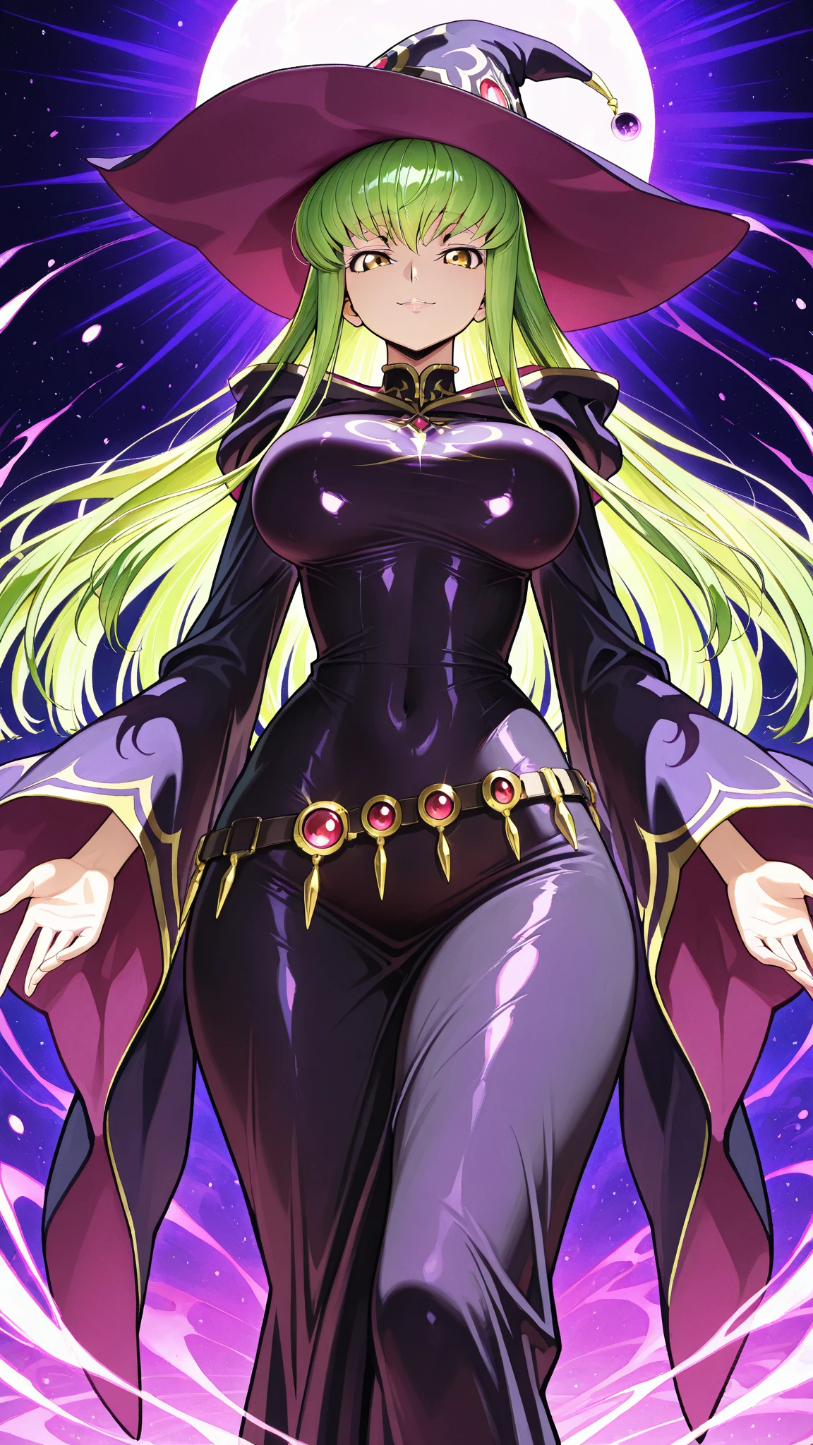 anime screencap, 1 adult girl, dark sorceress witch, magic battle scene, powerful sorcery technique, anime tv, anime fantasy shonen, dark fantasy, magic skill, pink fire skeletons, cellshading: anime cellshading, cellshading technique, anime shonen style, mirada psycho